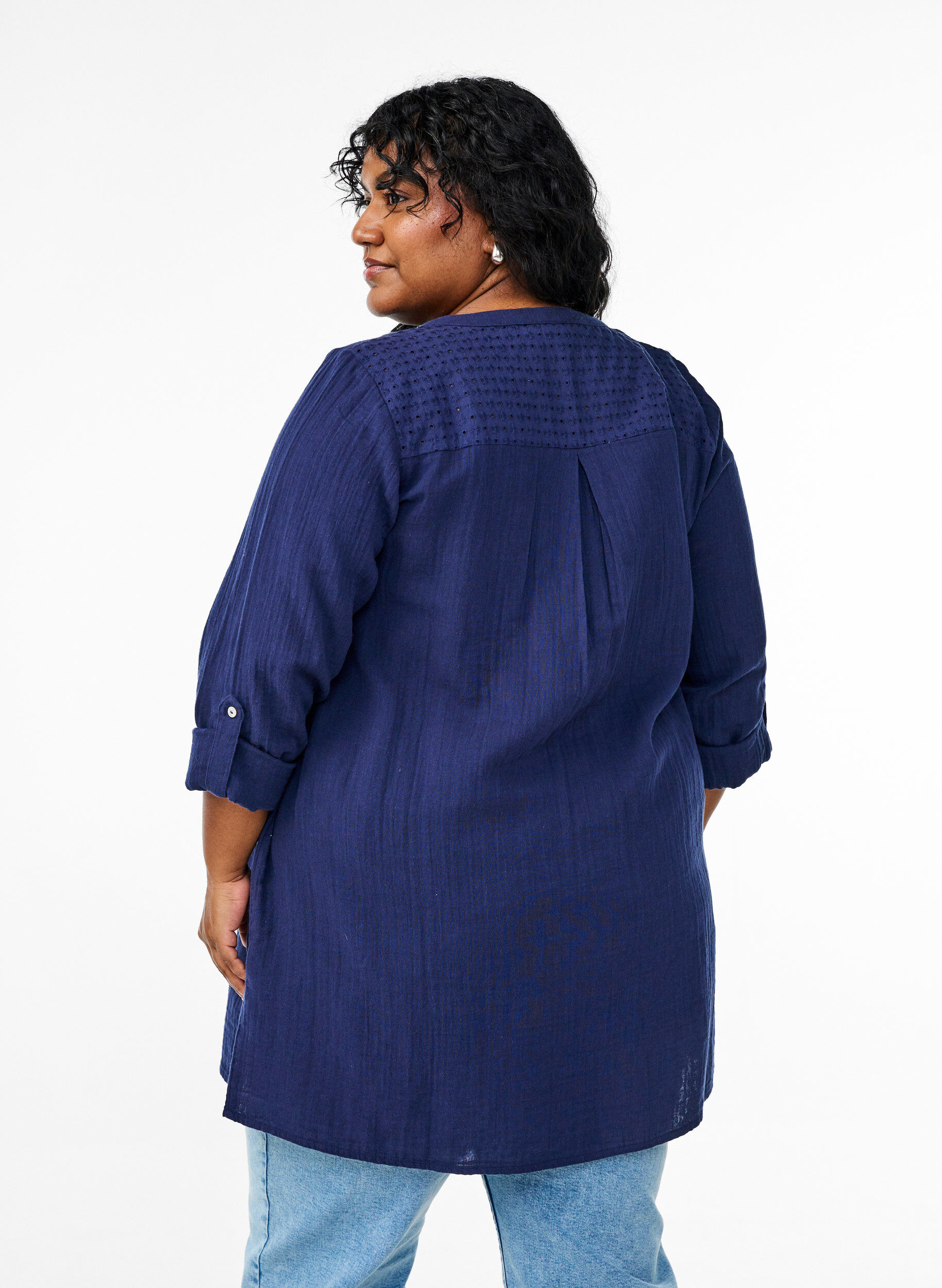 ZizziTunique en mousseline de coton avec broderie anglaise, Bleu, Model image number 2