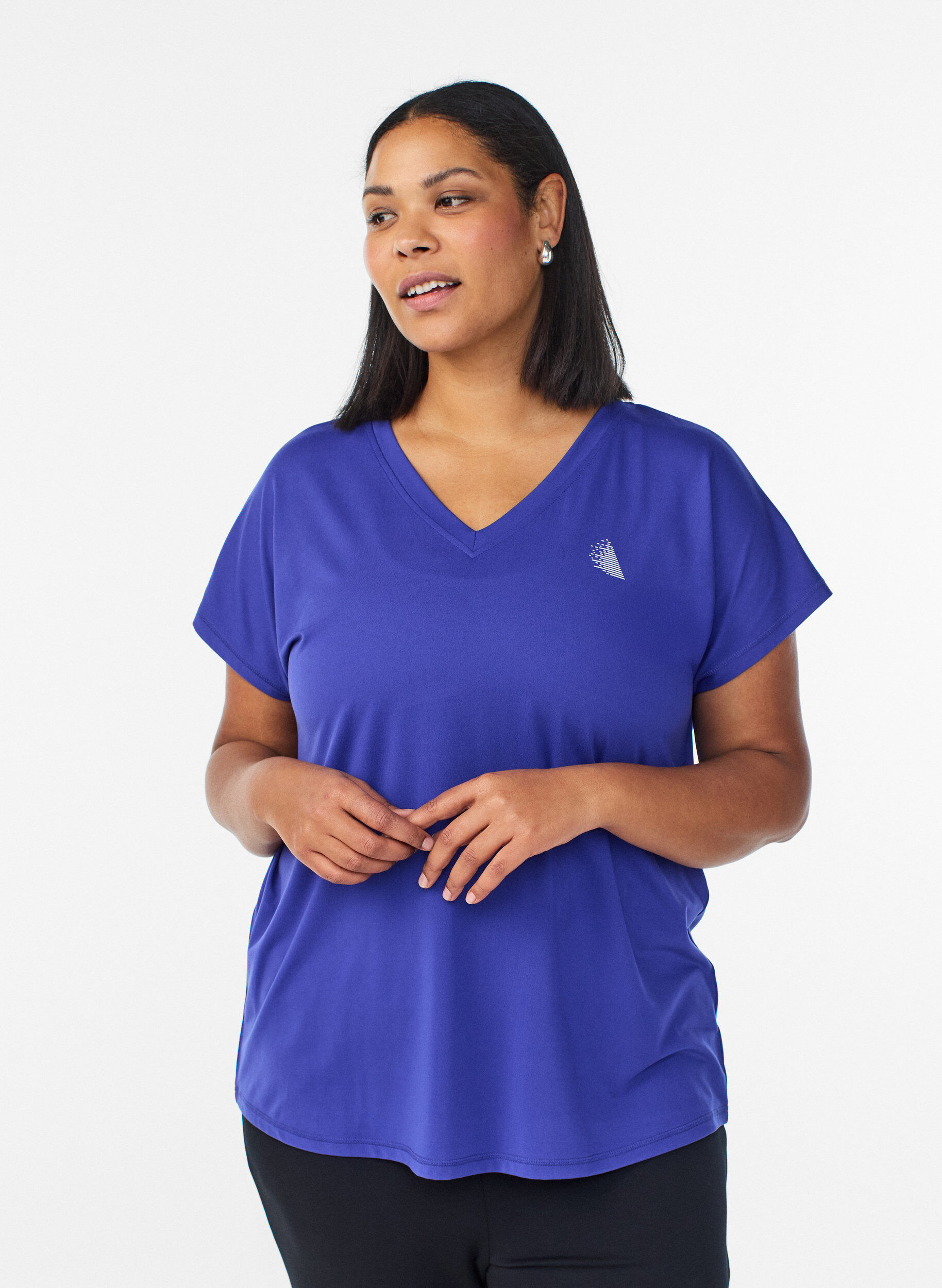 Zizzi Lockeres Trainings-T-Shirt mit V-Ausschnitt, Lila, Model image number 0