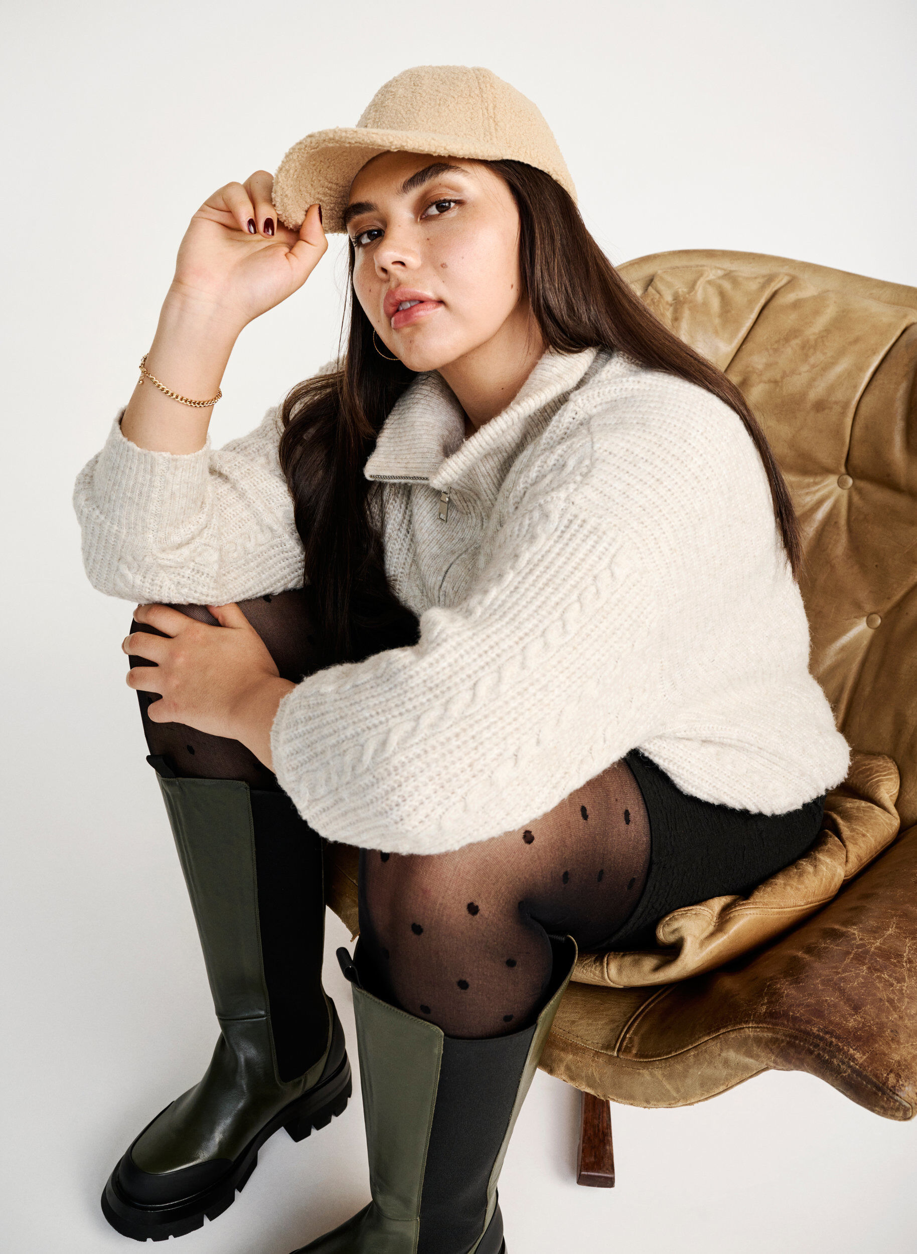 Zizzi Pull en maille torsad&eacute;e avec fermeture &eacute;clair, Pumice Stone Mel., Image image number 0