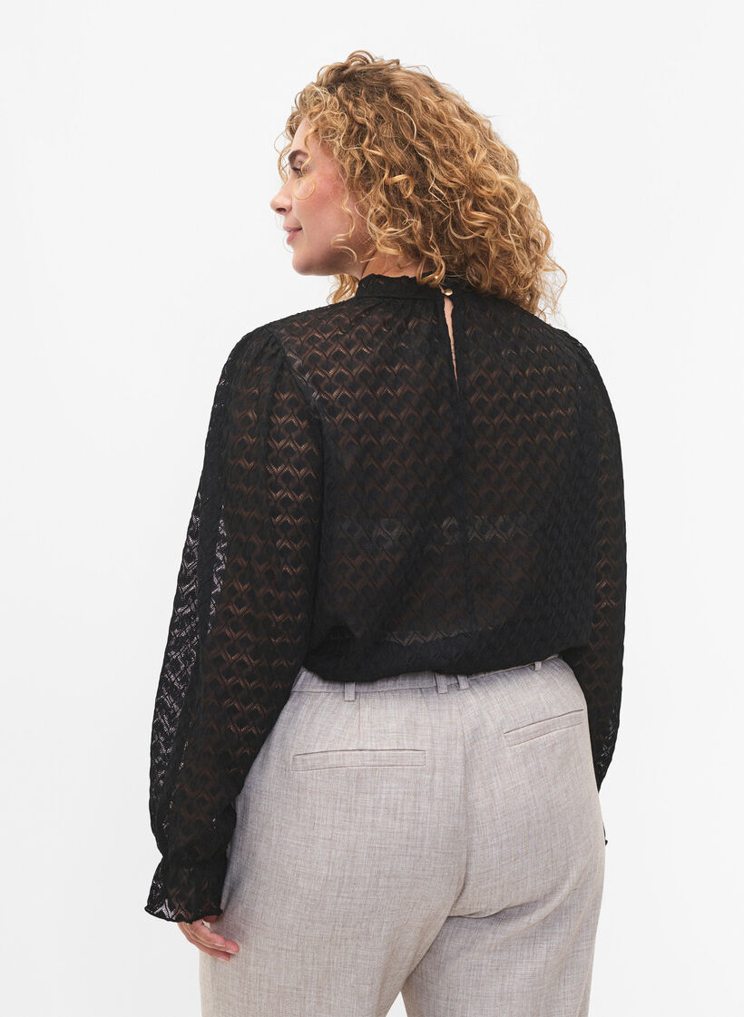  Blouse à manches longues avec texture à motifs, Black, Model image number 1
