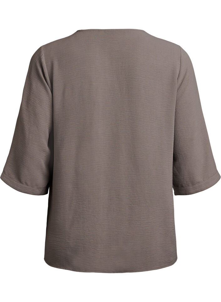 Shirt blouse with V-neck and 3/4 sleeves, Beige, Packshot image number 1