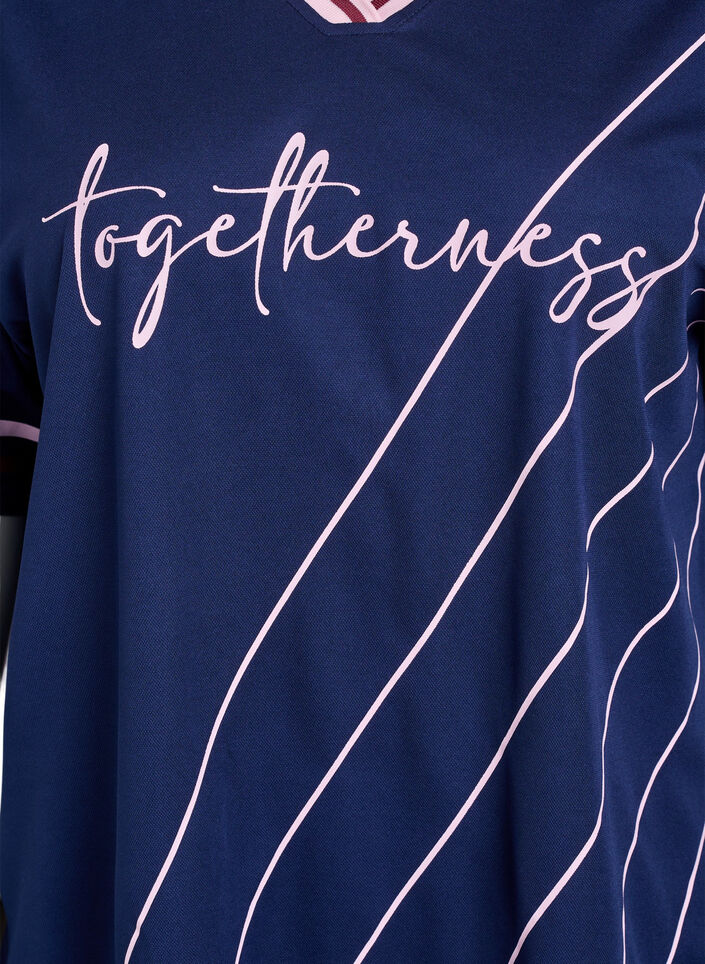 Sportliches T-Shirt mit Streifen und Textprint, Blau, Packshot image number 2