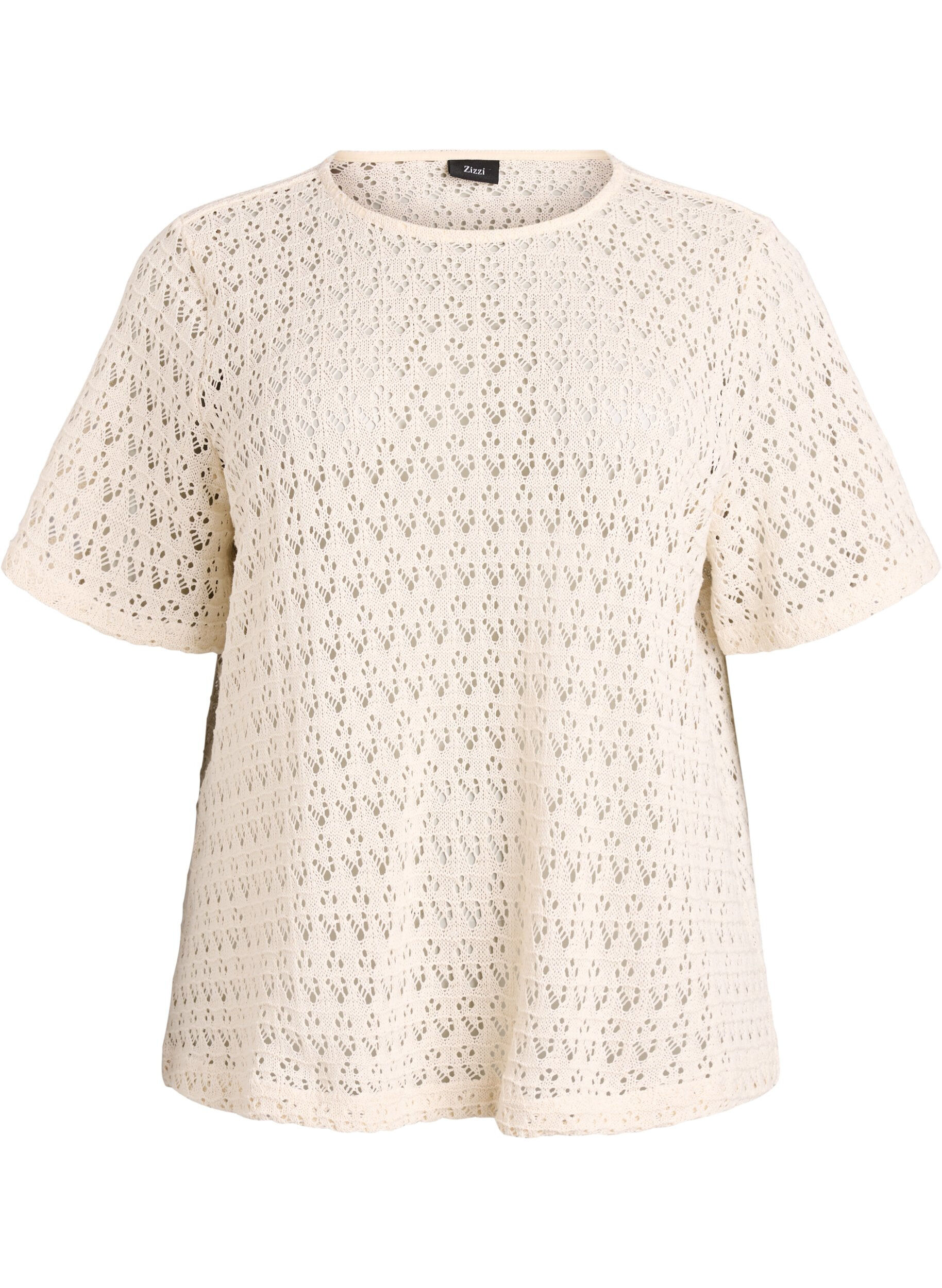 ZizziBlouse &agrave; manches courtes avec broderie ajour&eacute;e, Beige, Packshot image number 0