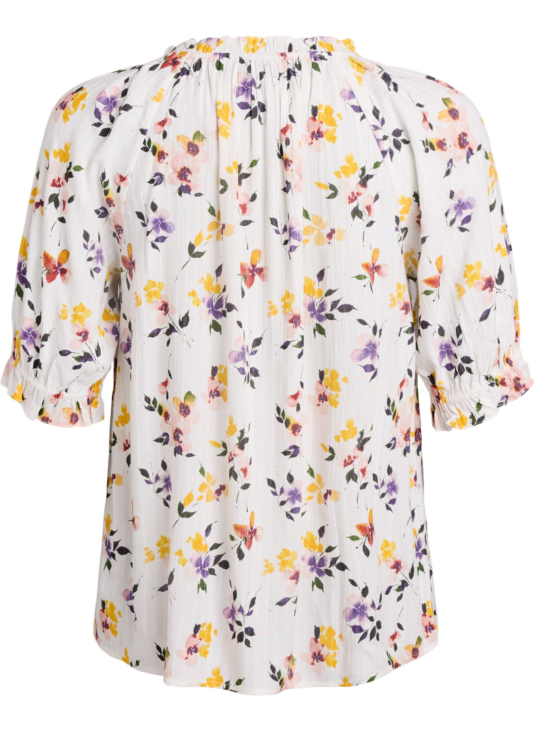 ZizziBlouse en viscose &agrave; fleurs avec manches mi-longues, Blanc, Packshot image number 1