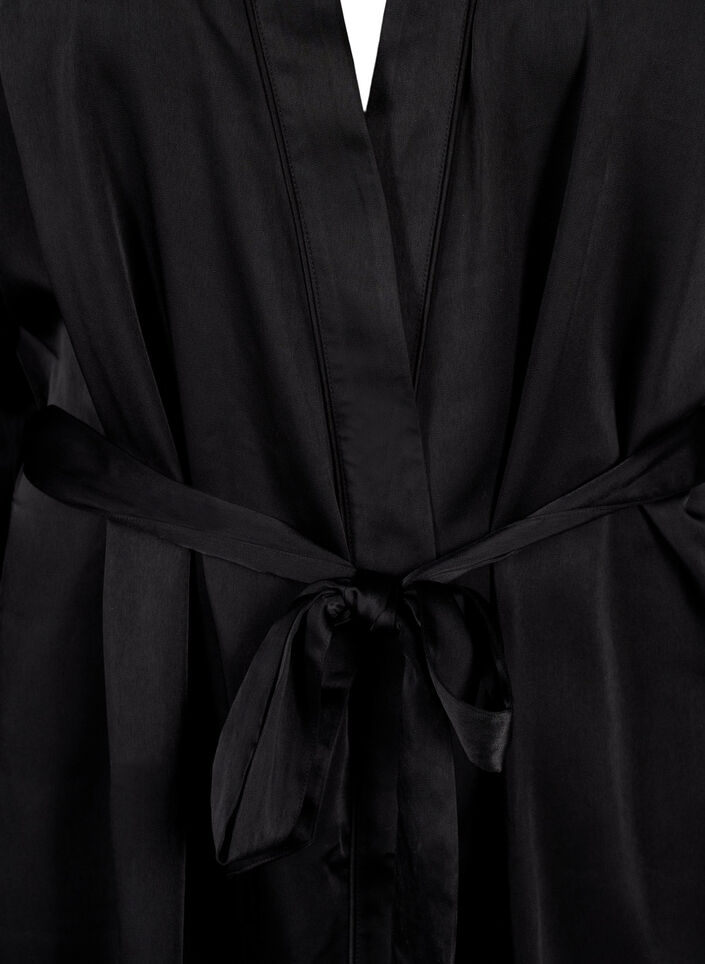 Satin-Kimono mit Gürtel, Black, Packshot image number 2