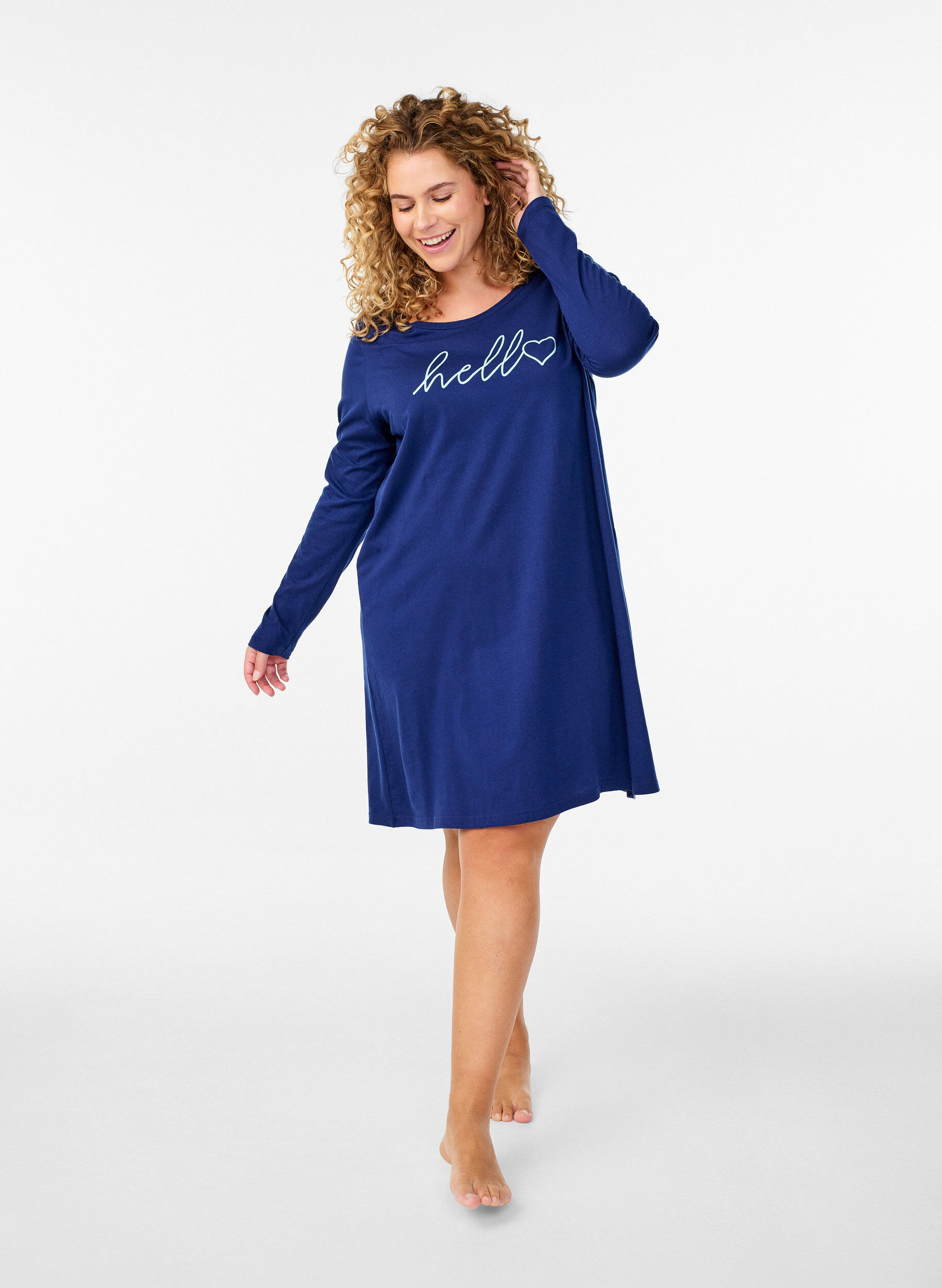 ZizziLang&auml;rmliges Nachthemd aus Bio-Baumwolle, Blau, Model image number 1