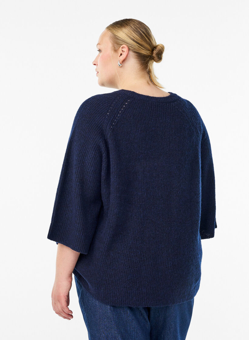 Ripppullover mit 3/4-Ärmeln, Blau, Model image number 2