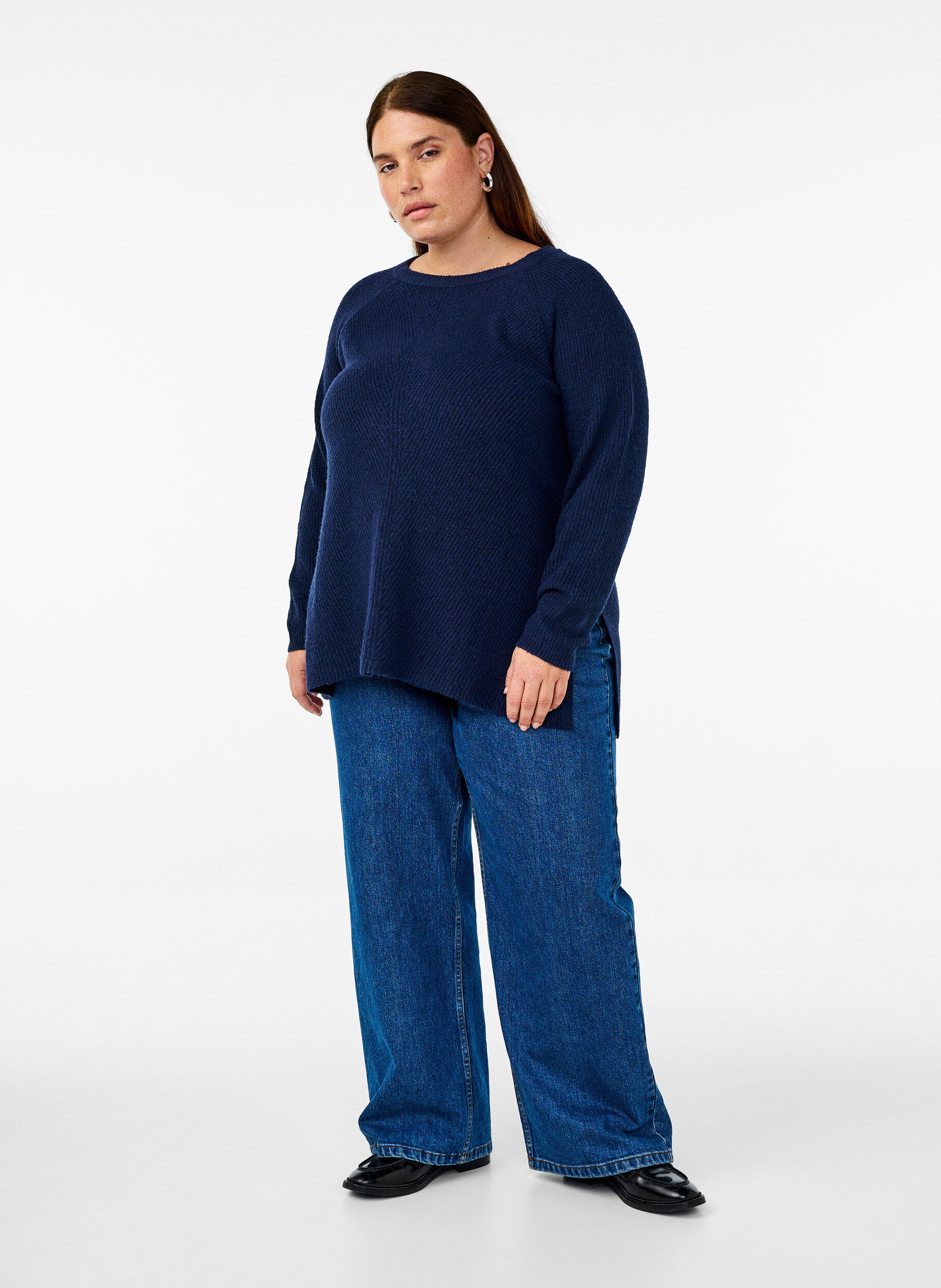 Zizzi Chemisier en maille avec col rond, Naval Academy Mel., Model image number 2