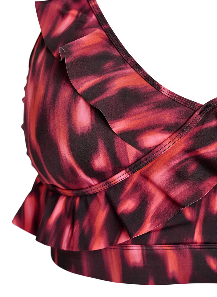 Bikinioberteil mit Print und R&uuml;schendetails, Pink, Packshot image number 2