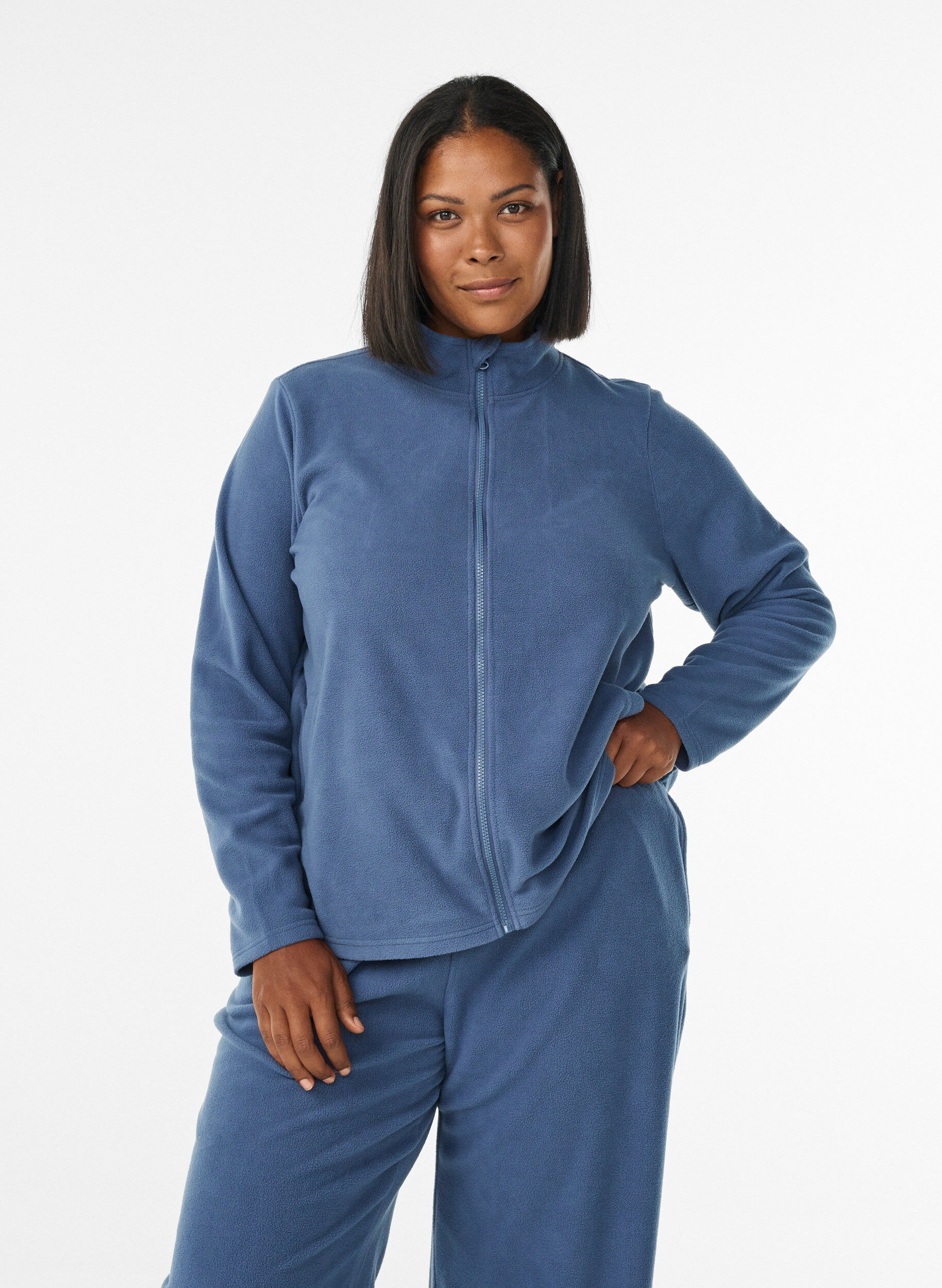 ZizziHaut en polaire avec zip et col montant, Bleu, Model image number 0