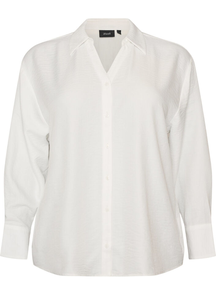 Chemise ample avec col en V, Blanc, Packshot image number 0