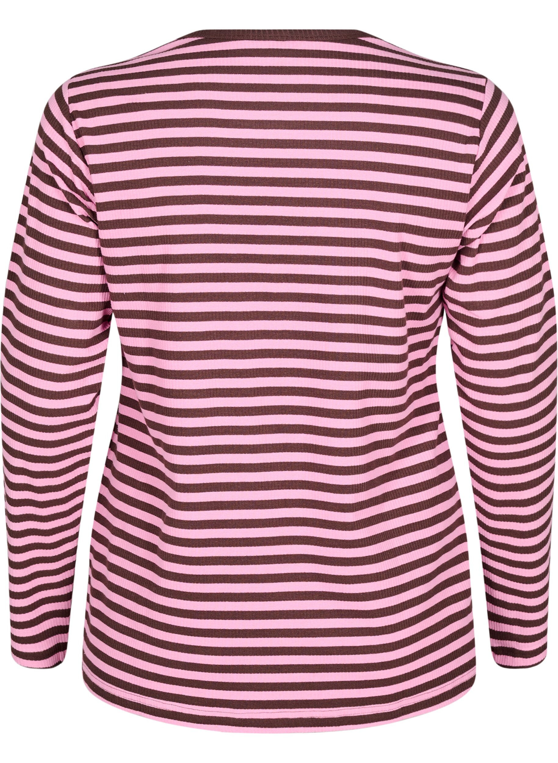 ZizziGestreifte Bluse mit langen &Auml;rmeln, Pink, Packshot image number 1