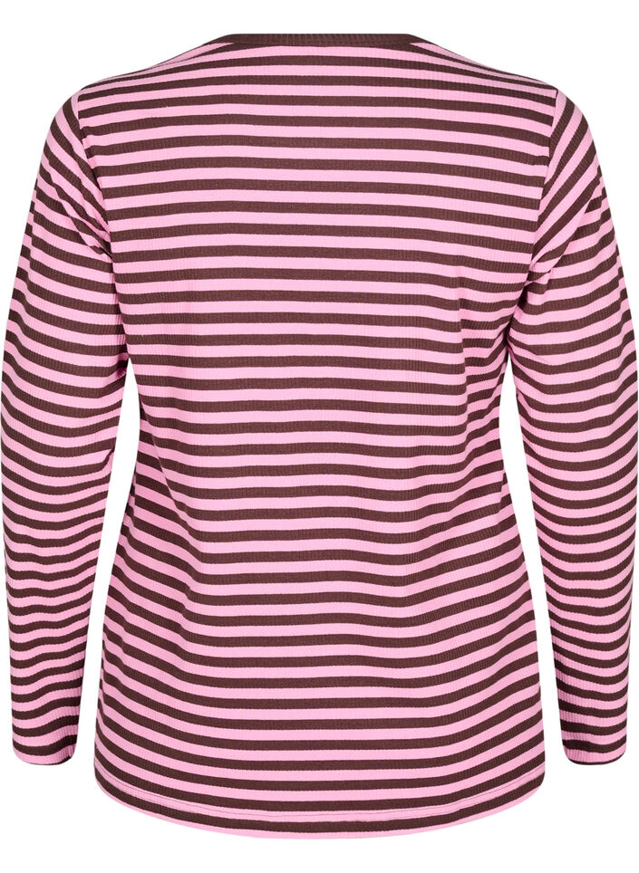 Gestreifte Bluse mit langen &Auml;rmeln, Pink, Packshot image number 1
