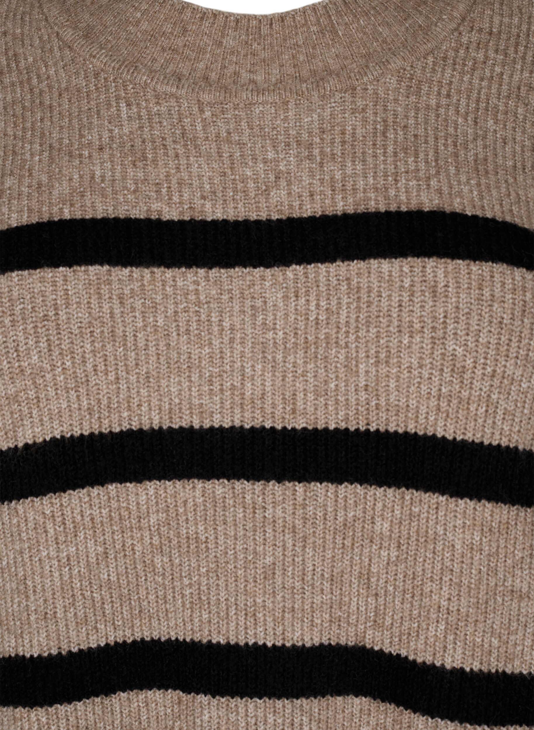 Zizzi Strickkleid mit langen &Auml;rmeln und Streifen, Desert Taupe Comb, Packshot image number 2