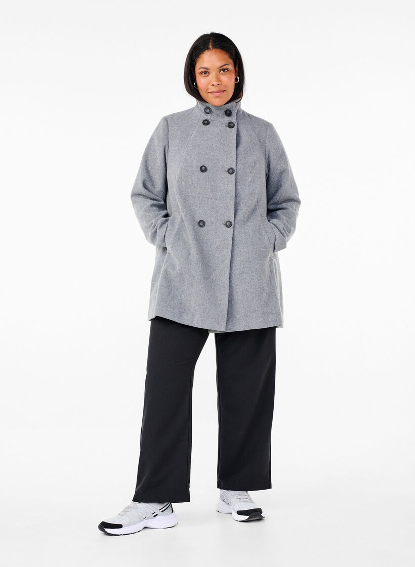 Manteau court à coupe trapèze, Light Grey Melange, Model image number 2
