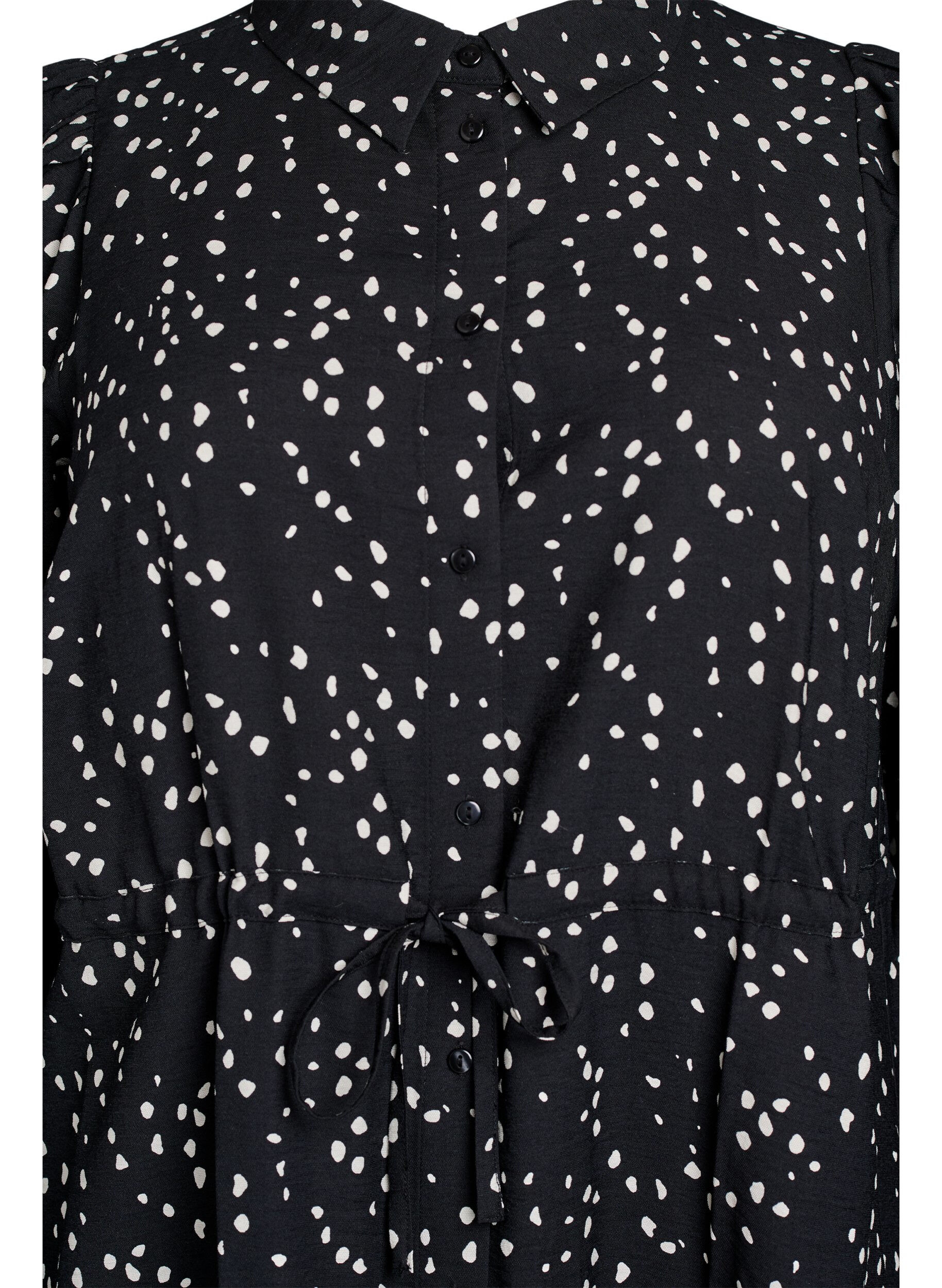 Zizzi Blusenkleid aus bedrucktem Material mit Bindeg&uuml;rtel, Schwarz, Packshot image number 2