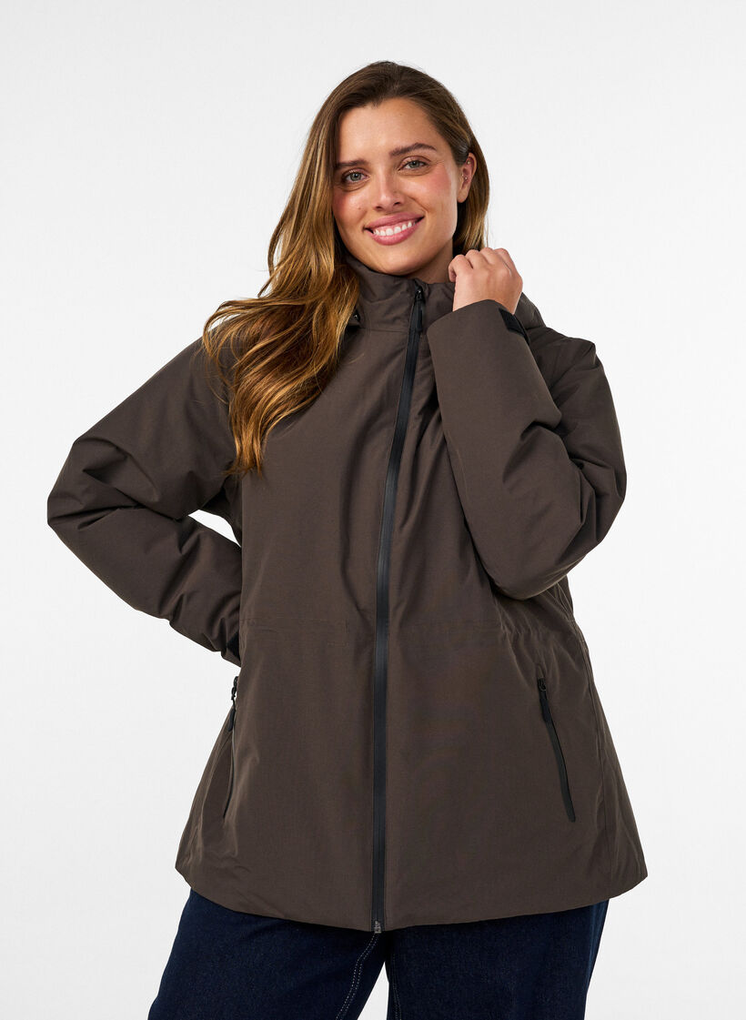 Veste d'hiver imperm&eacute;able avec capuche amovible, Marron, Model image number 0