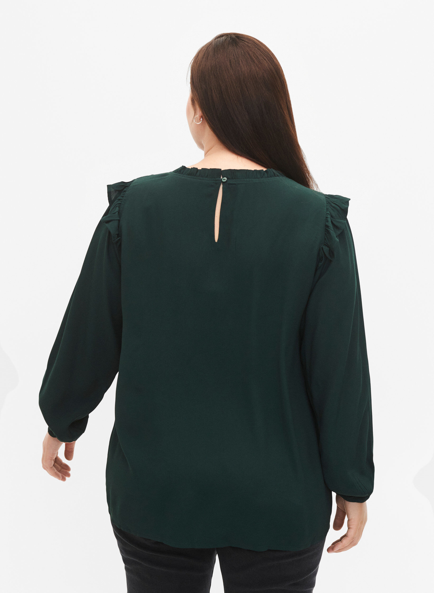 Zizzi Bluse aus Viskose mit R&uuml;schen und Spitze, Scarab, Model image number 1