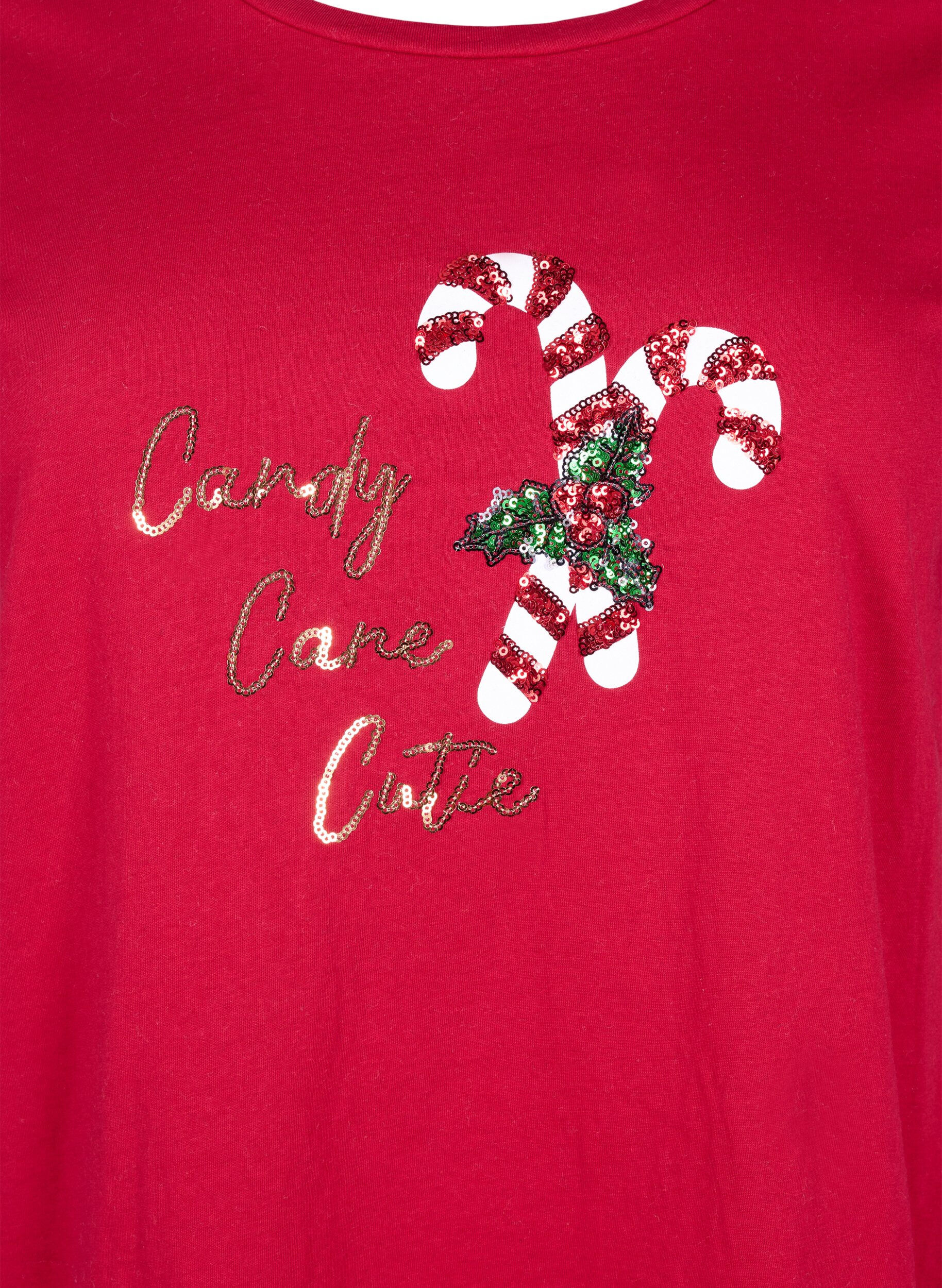 Zizzi T-shirts de No&euml;l en 100 % coton, Tango R.w.Candy Cane, Packshot image number 2