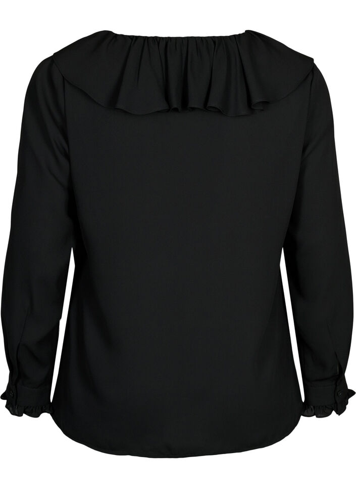 Blouse à manches longues à volants, Black, Packshot image number 1