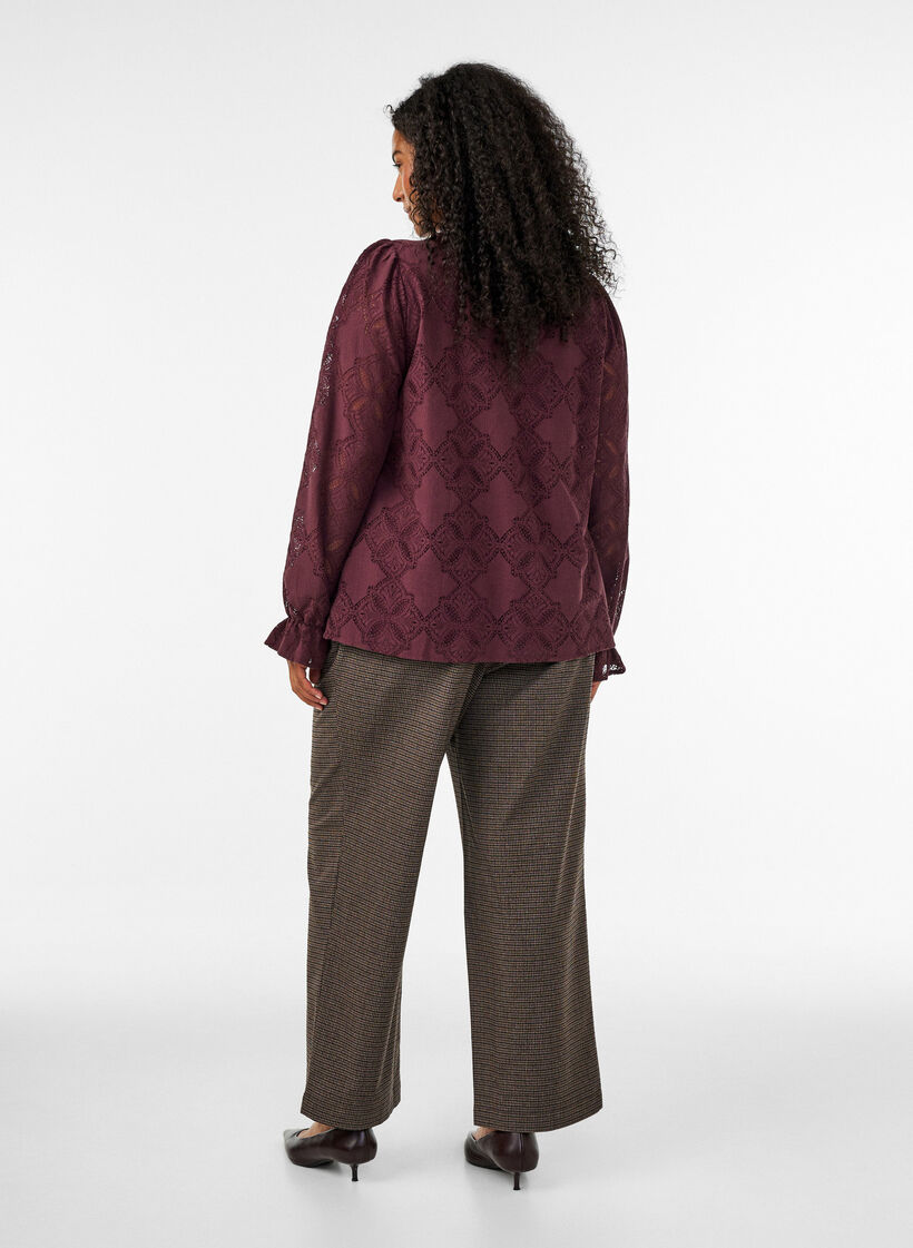 Pantalon droit &agrave; petits carreaux, Marron, Model image number 1