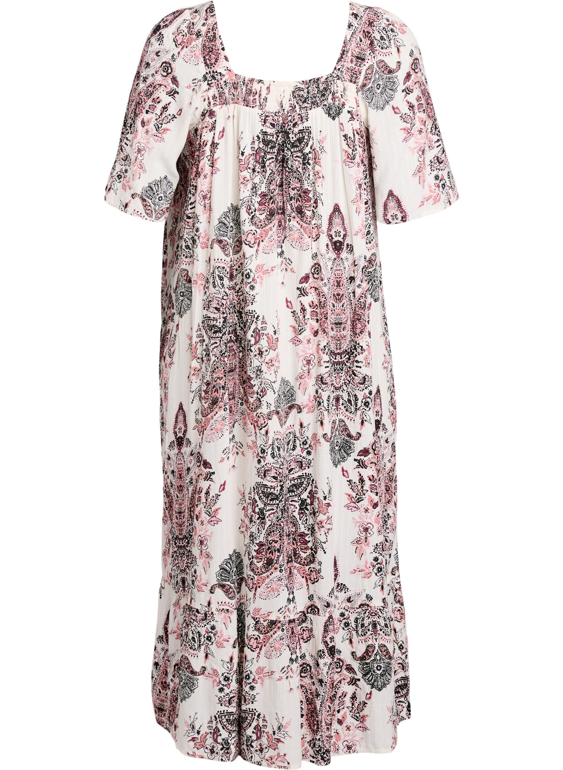 Zizzi Langes Kleid mit eckigem Ausschnitt und floralen Mustern, Vanille, Packshot image number 1