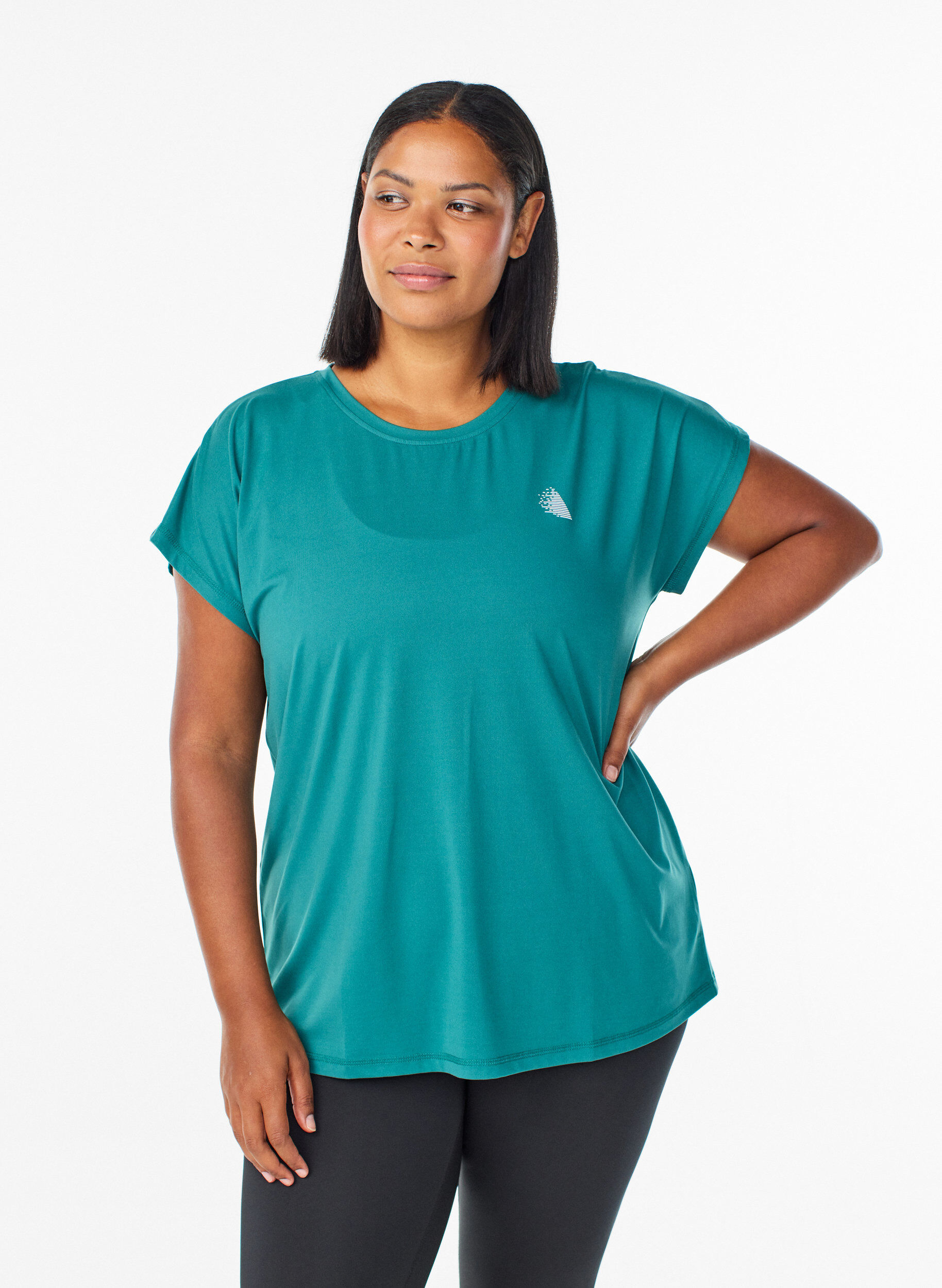 Zizzi T-shirt de sport couleur unie, Bleu p&eacute;trole, Model image number 0