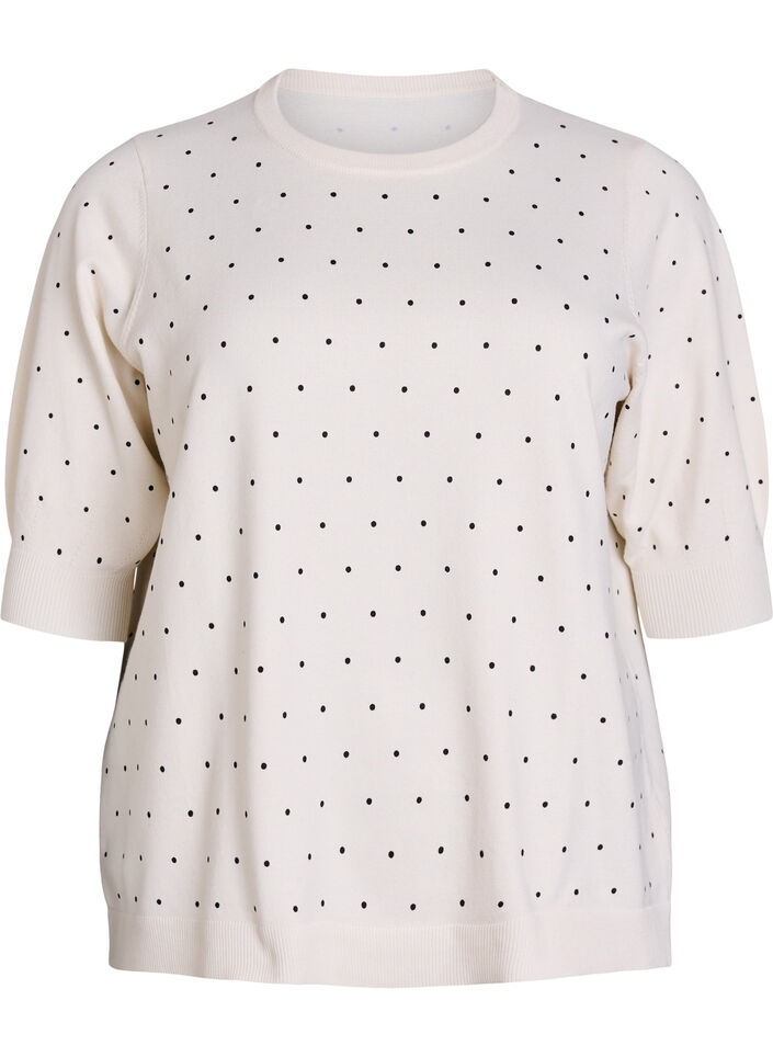 Top en maille &agrave; pois et manches courtes, Blanc, Packshot image number 0