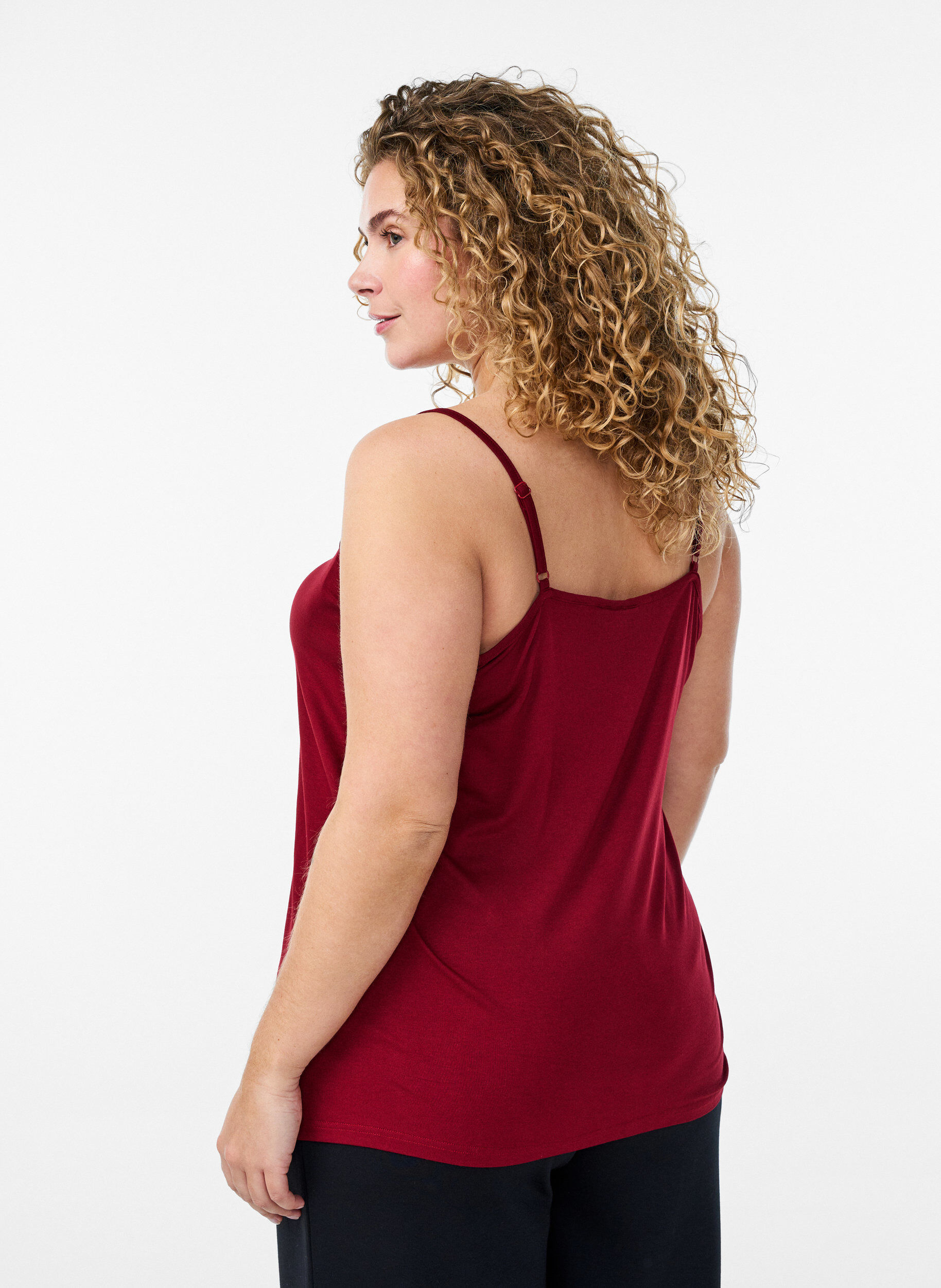 Zizzi Top mit Spitzendetails und Spaghettitr&auml;gern, Braun, Model image number 2