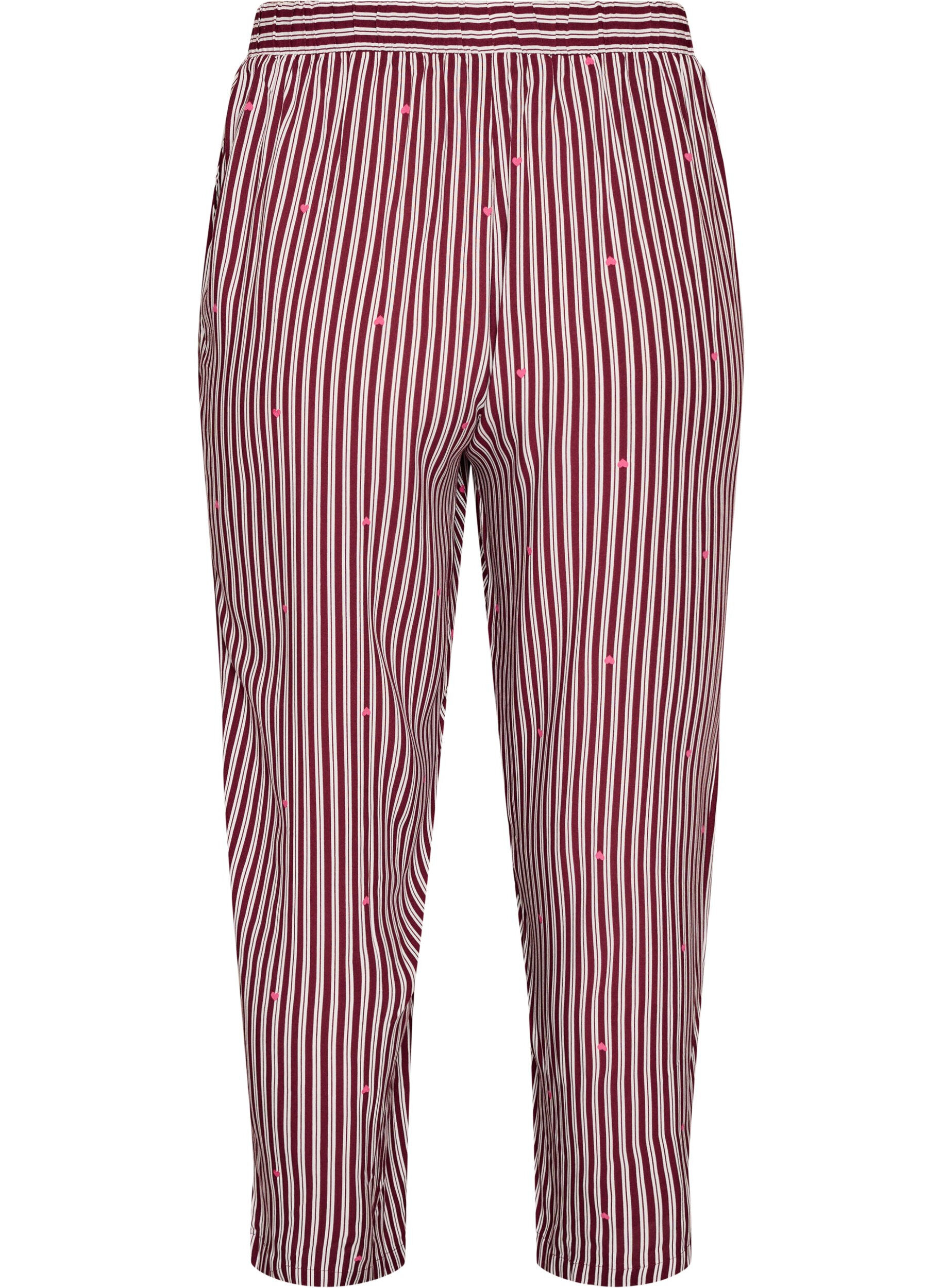 ZizziPantalon de nuit ample &agrave; rayures et c&oelig;urs, Bordeaux fonc&eacute;, Packshot image number 1