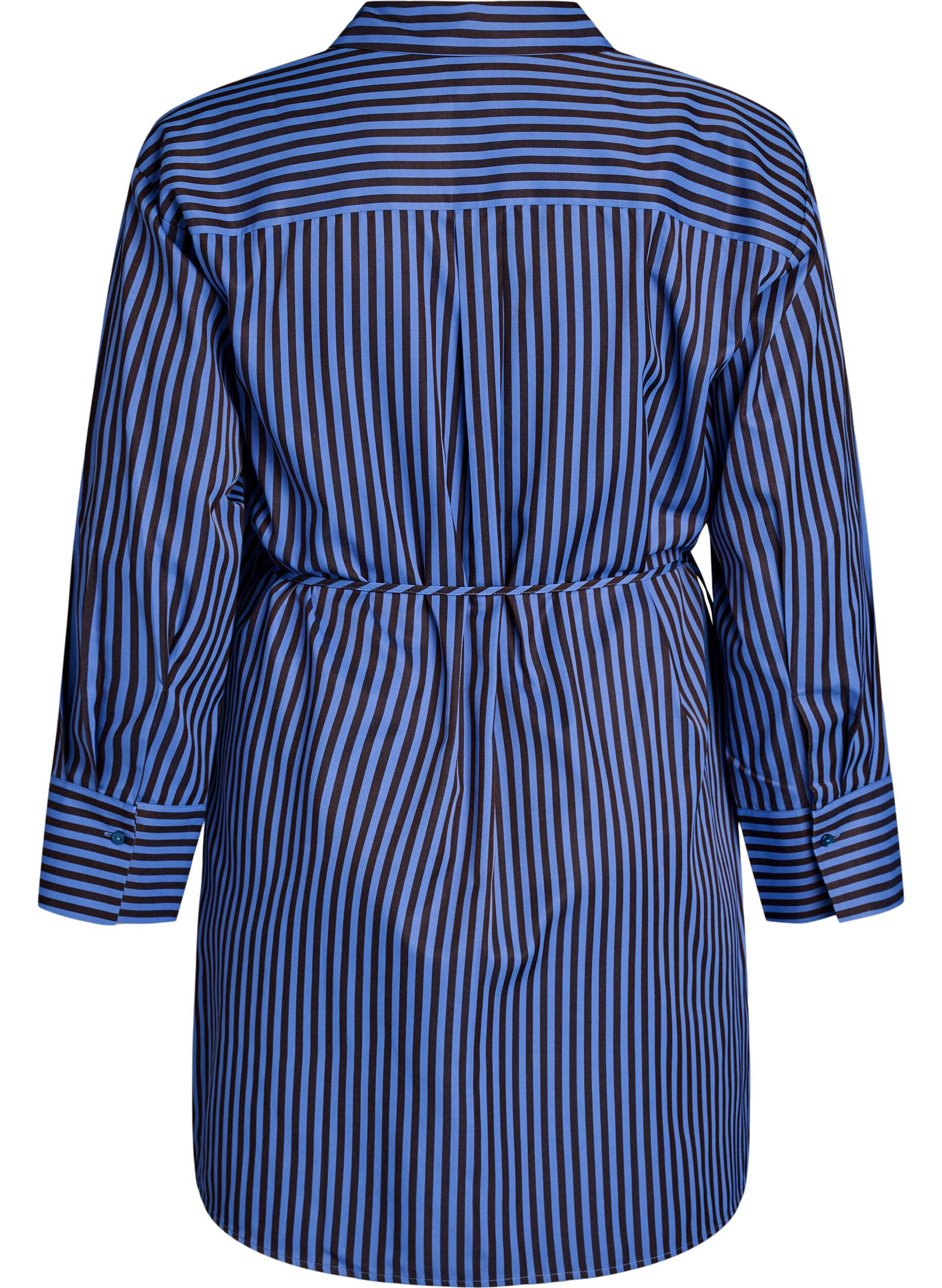 ZizziChemise &agrave; rayures avec effet cache-c&oelig;ur et ceinture &agrave; nouer, Bleu, Packshot image number 1