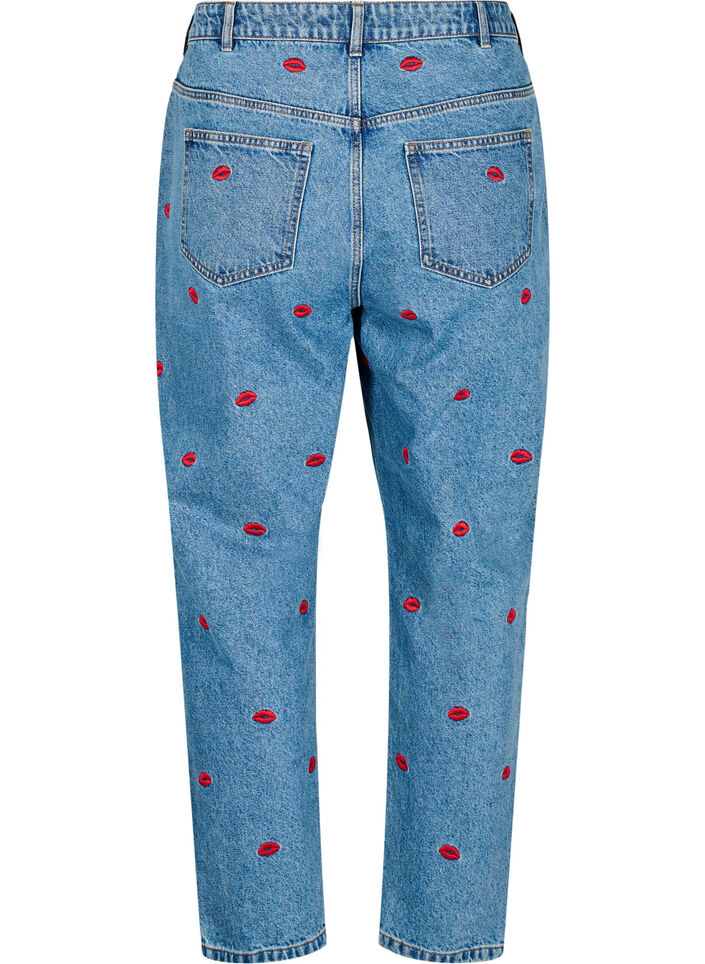 Mille Mom Fit Jeans mit Stickerei, Blau, Packshot image number 1