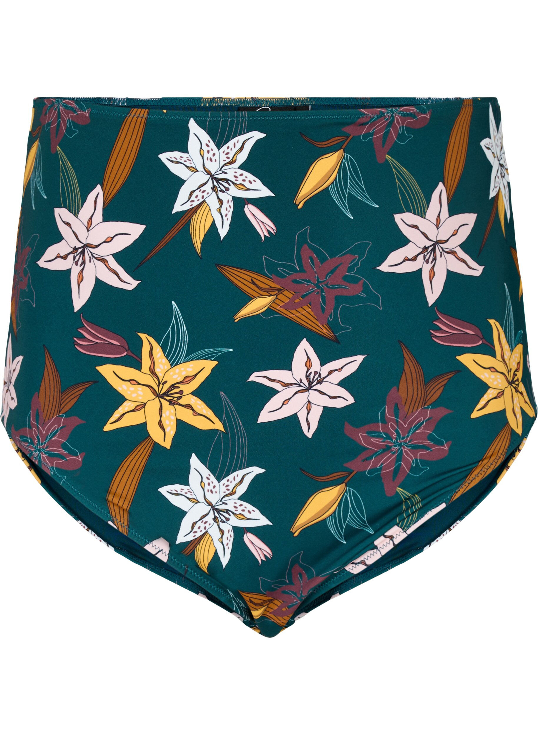 Zizzi Extra hoch taillierter Bikini-Slip mit Blumenmuster, Gr&uuml;n, Packshot image number 0