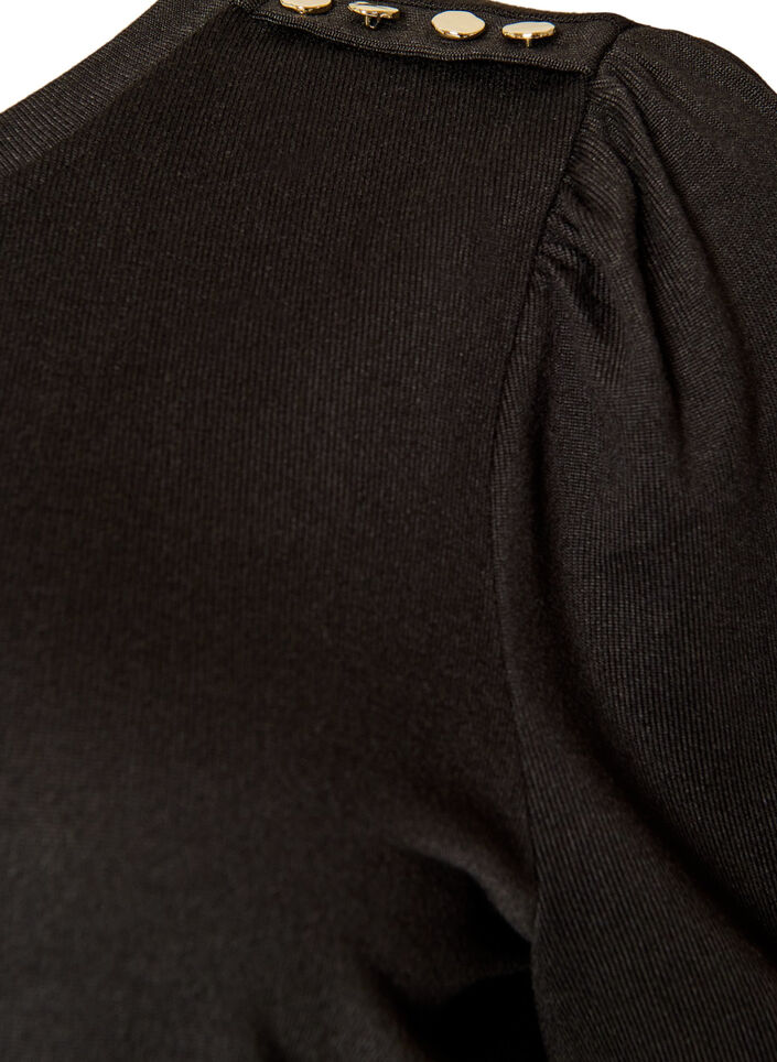 Bluse mit Knopfdetail und kurzen Puff&auml;rmeln, Schwarz, Packshot image number 2