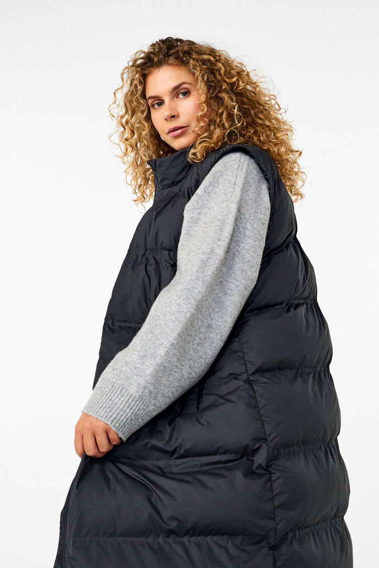 Lange Weste mit Taschen und Zwei-Wege-Rei&szlig;verschluss, Schwarz, Model image number 2