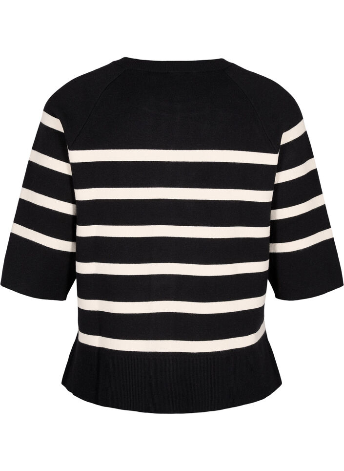 Chemisier rayé en tricot à manches 3/4, Black Birch Stripes, Packshot image number 1