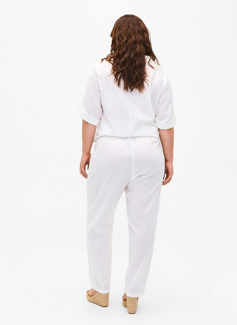 Pantalon en coton uni avec du lin, Bright White, Model image number 1