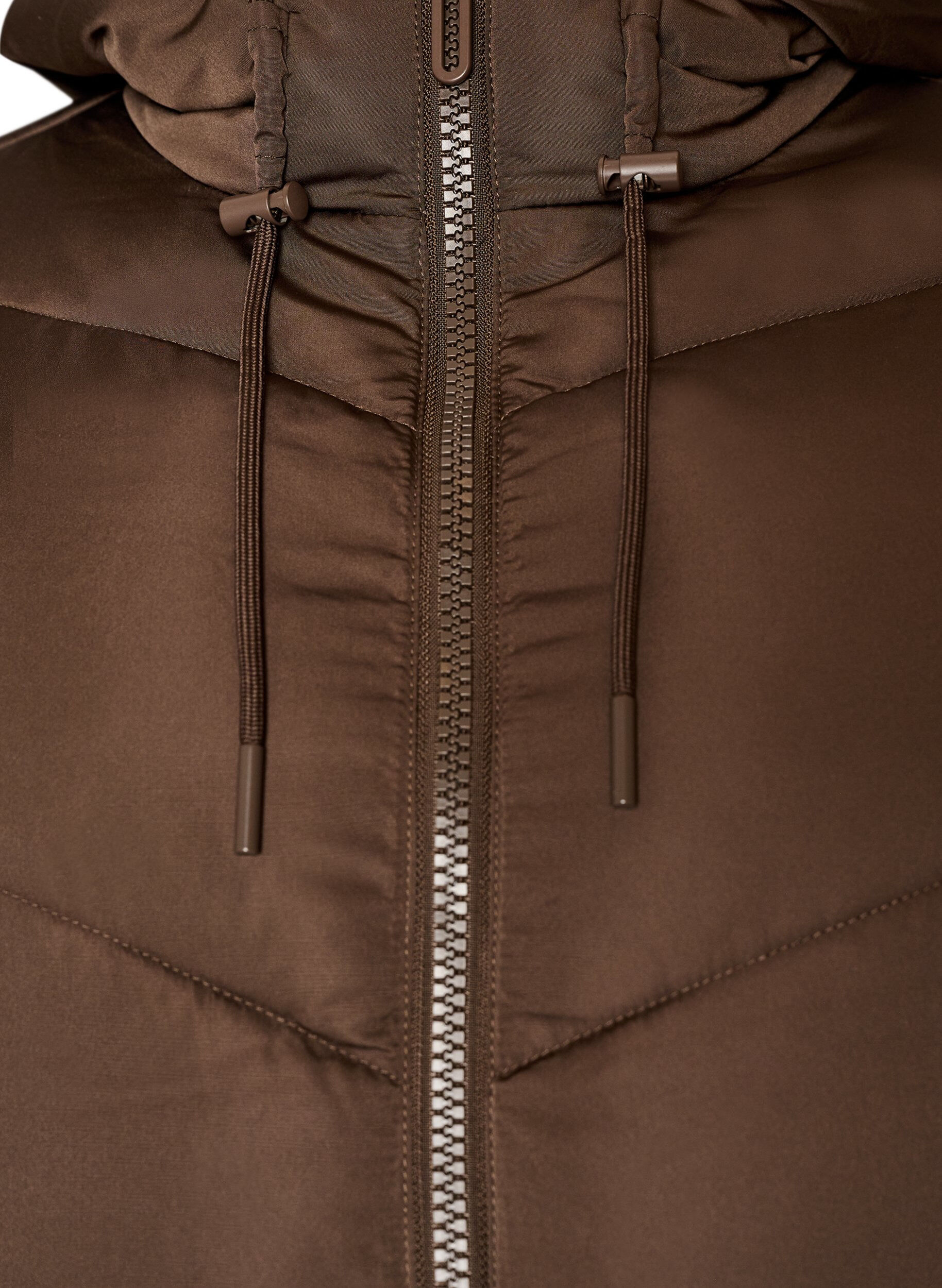 ZizziDoudoune longue avec capuche et poches, Marron, Packshot image number 2