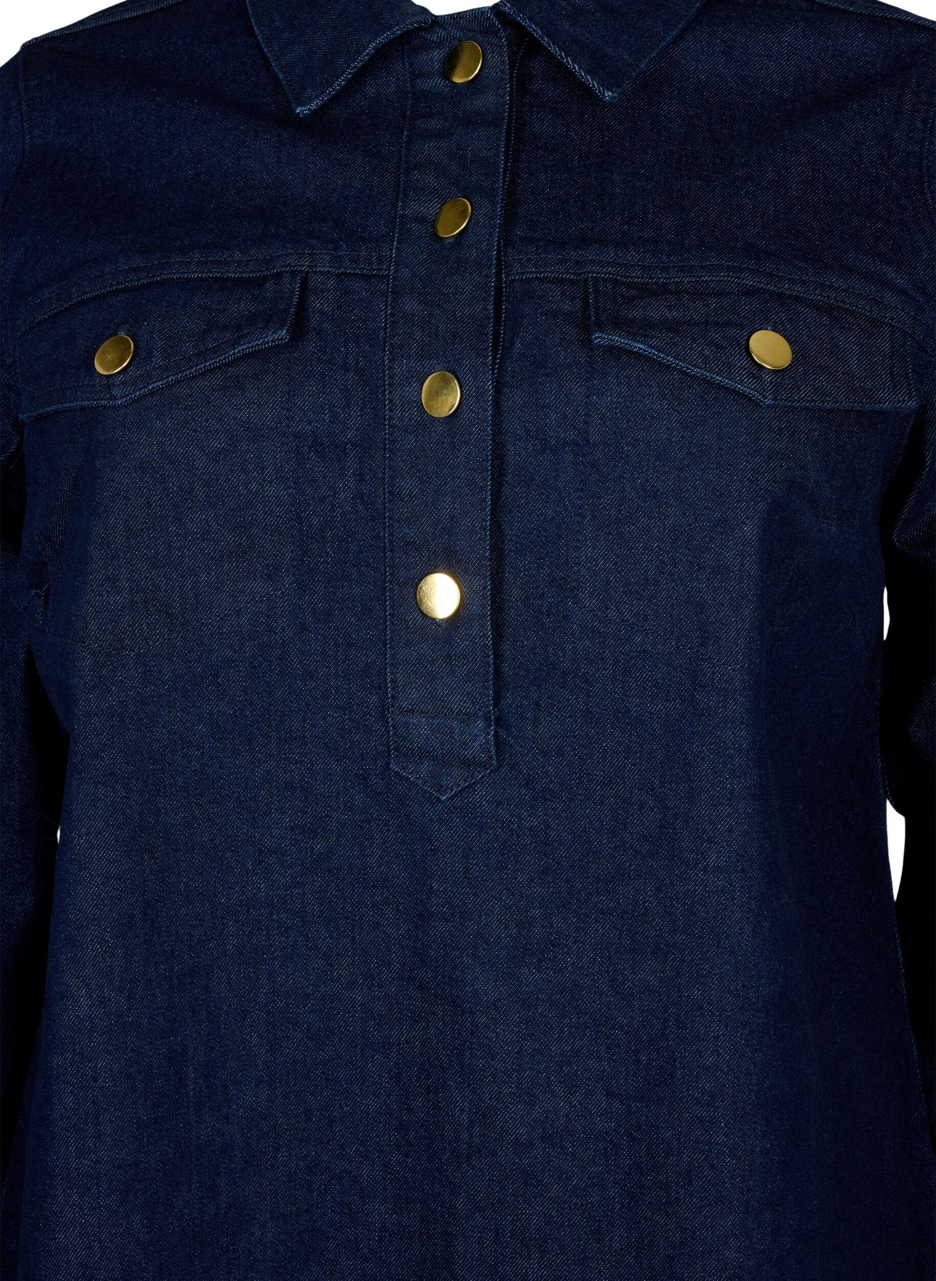 Zizzi Denim-Kleid mit A-Form und Kn&ouml;pfen, Dark Blue Denim, Packshot image number 2