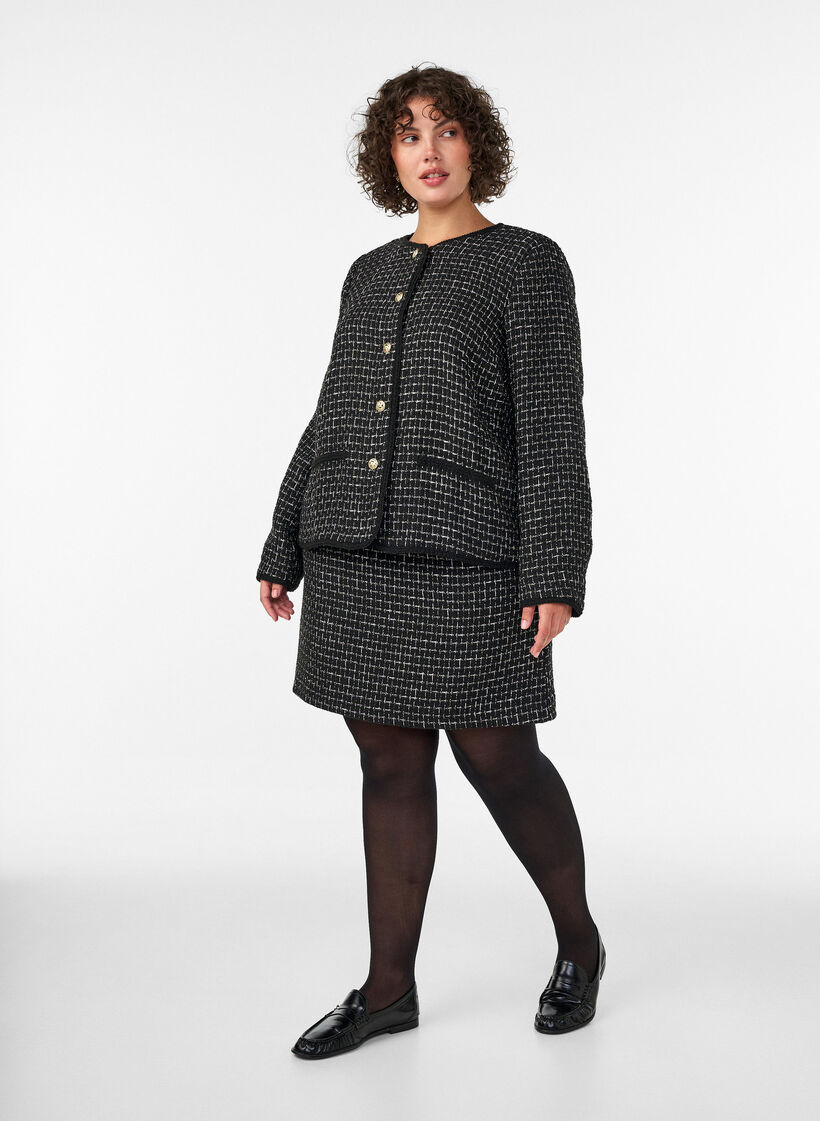 Veste en boucl&eacute; avec boutons dor&eacute;s, Noir, Model image number 1