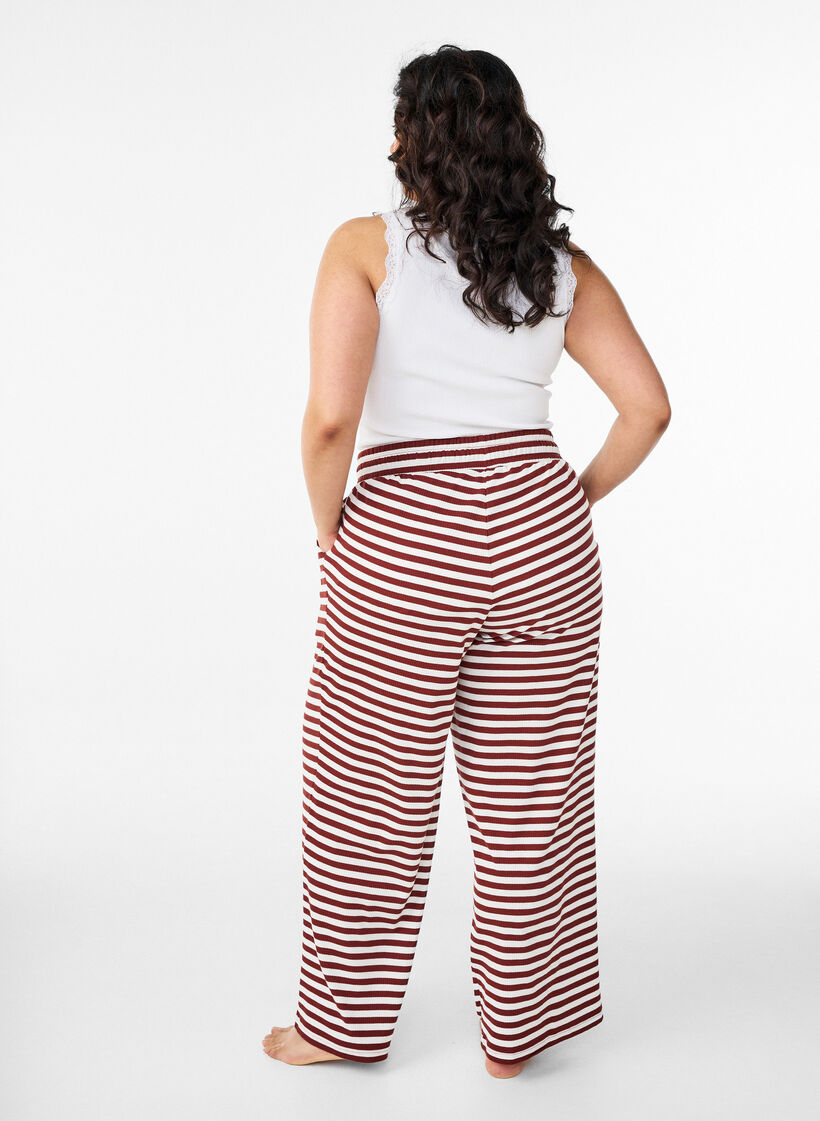 Gestreifte Schlafanzughose mit hoher Taille und weiten Beinen, Rot, Model image number 1
