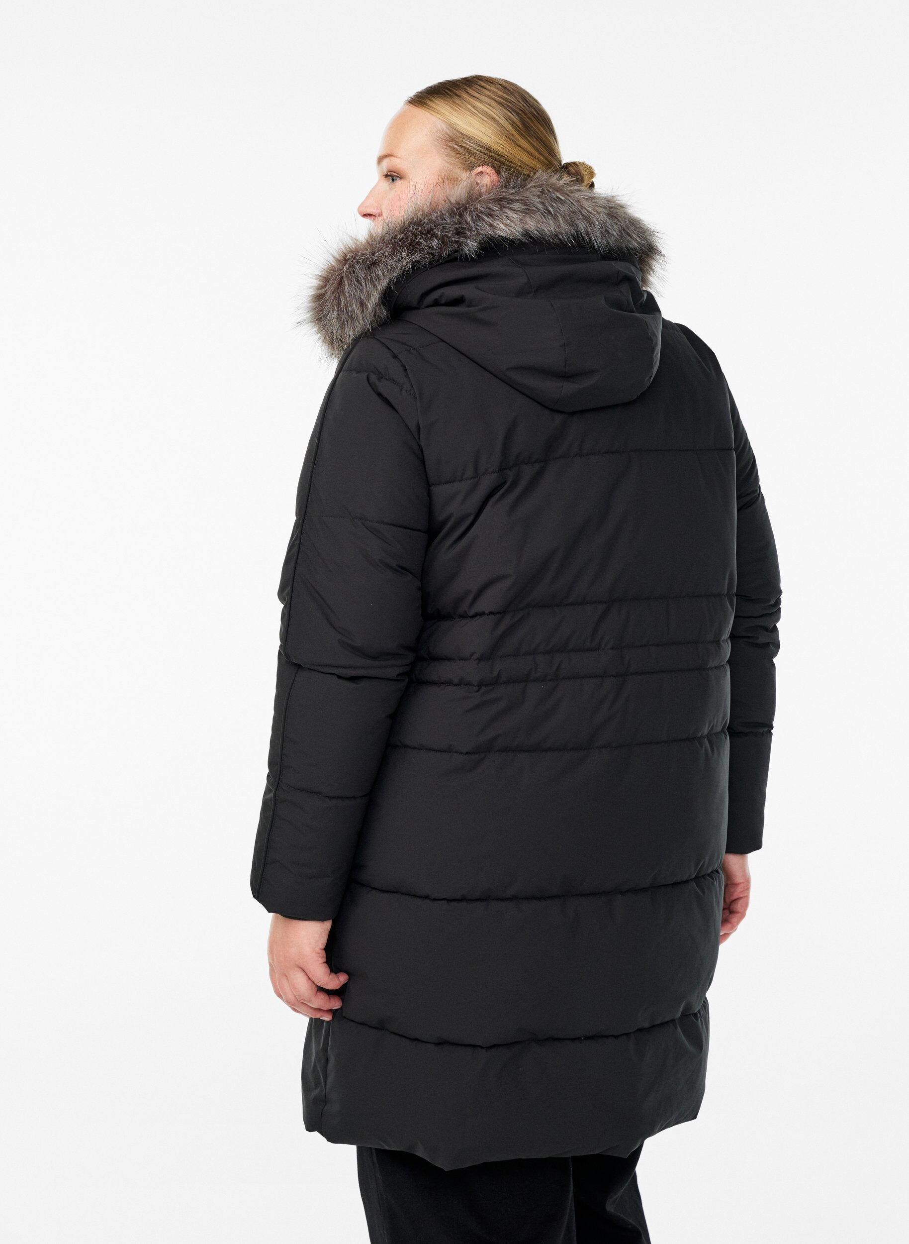 Zizzi Wasserabweisender Parka mit Kunstpelzkragen, Schwarz, Model image number 2