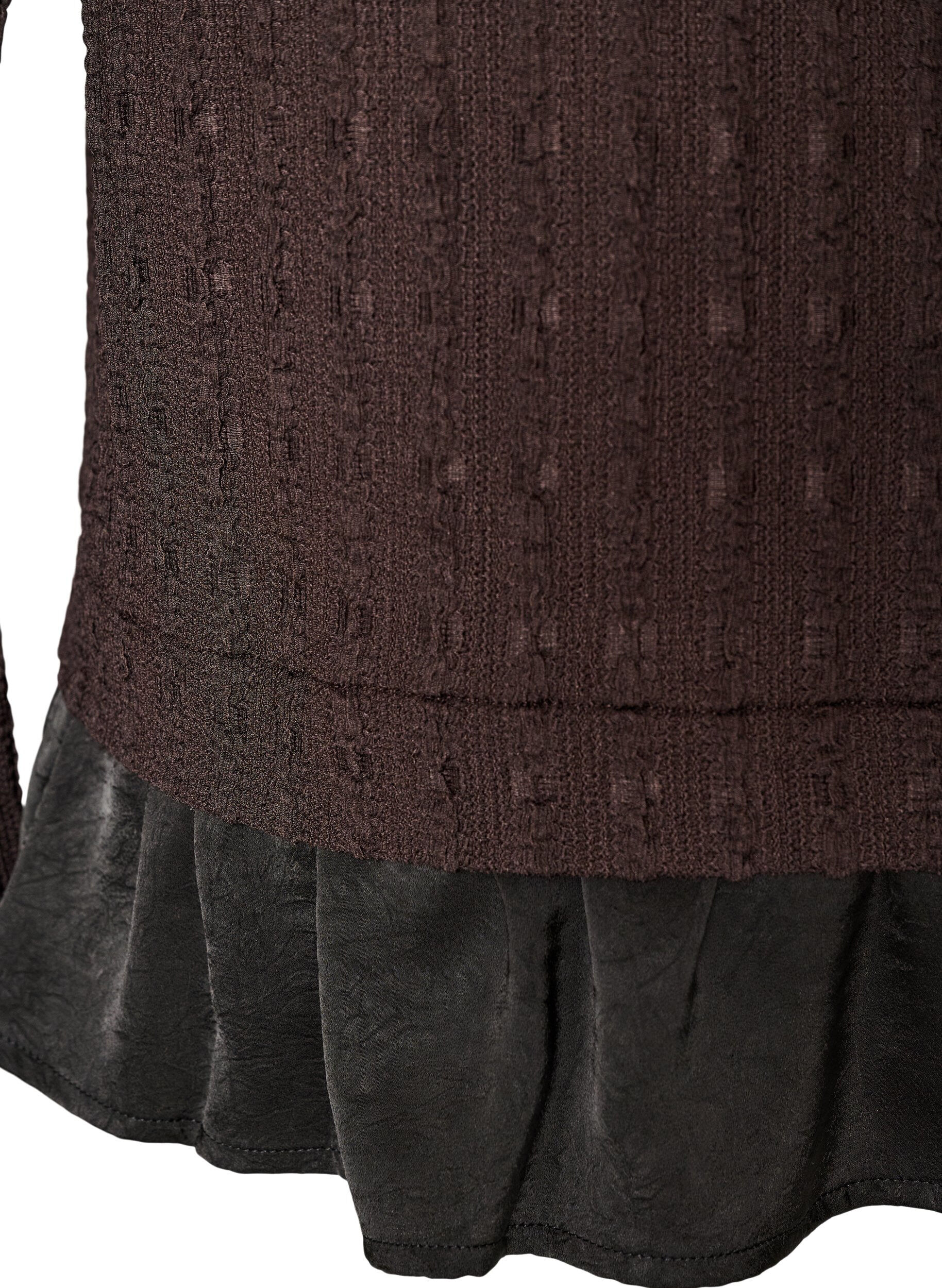 ZizziStrukturierte Bluse mit R&uuml;schensaum, Braun, Packshot image number 3