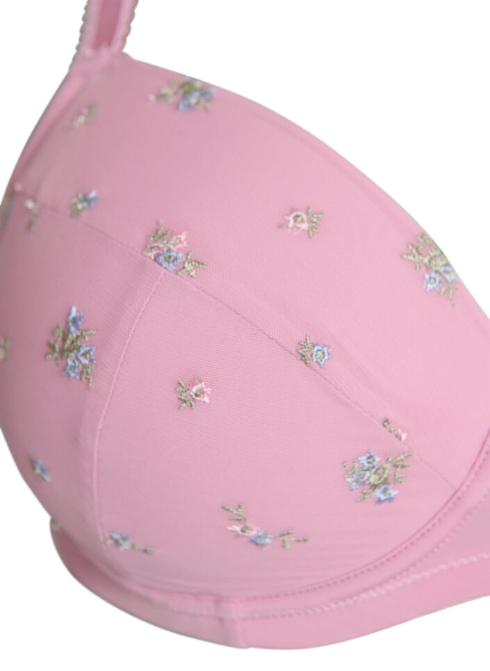 Soutien-gorge rembourr&eacute; avec maille et broderie florale, Rose poudr&eacute;e, Packshot image number 2