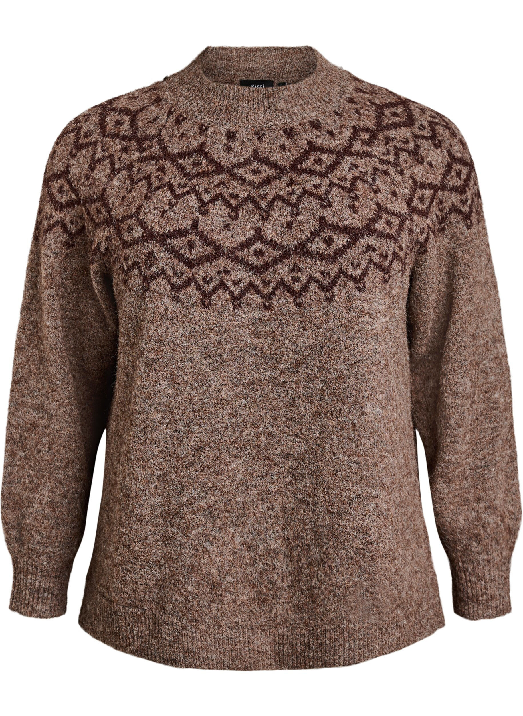 ZizziPullover mit nordischem Muster, Braun, Packshot image number 0