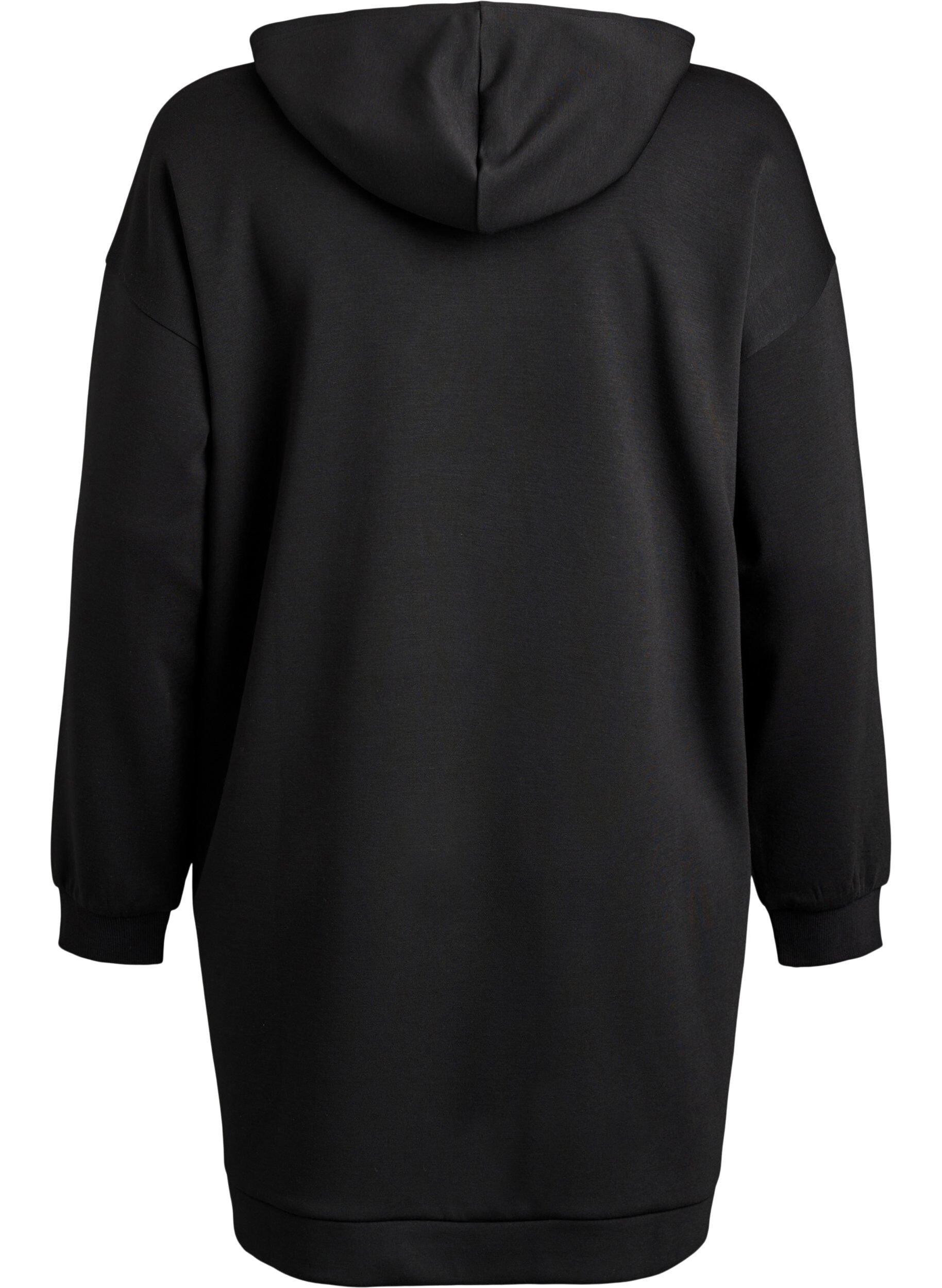 Zizzi Kurzes Hoodiekleid mit K&auml;ngurutasche, Schwarz, Packshot image number 1