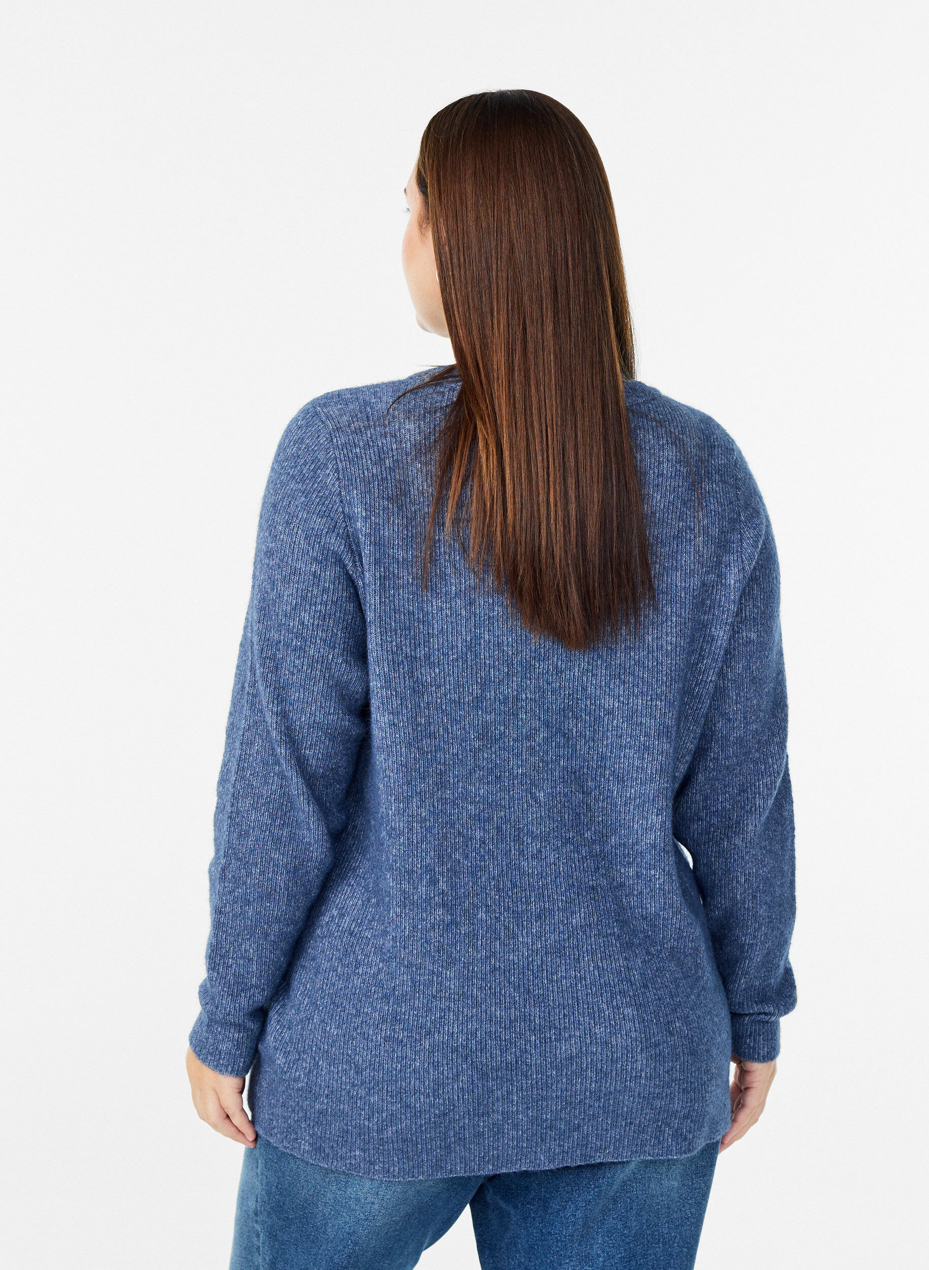 ZizziBlouse en maille chin&eacute;e &agrave; col rond, Bleu, Model image number 2