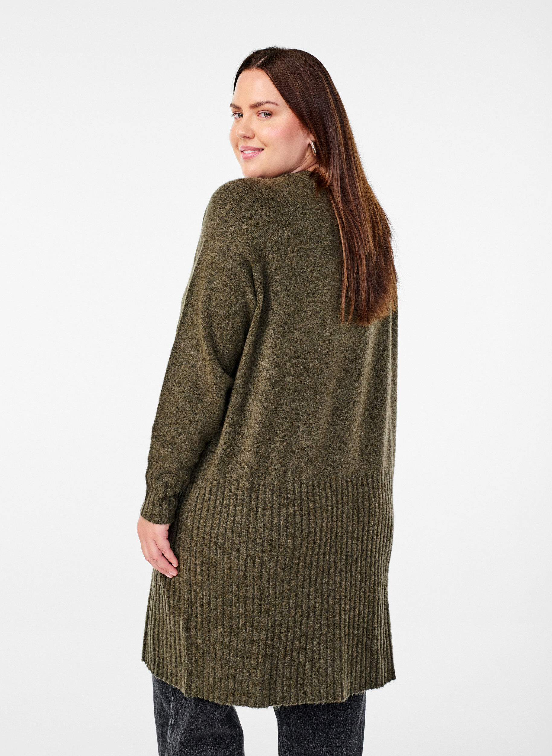 Zizzi Cardigan long avec des poches, Sea Turtle Mel., Model image number 1