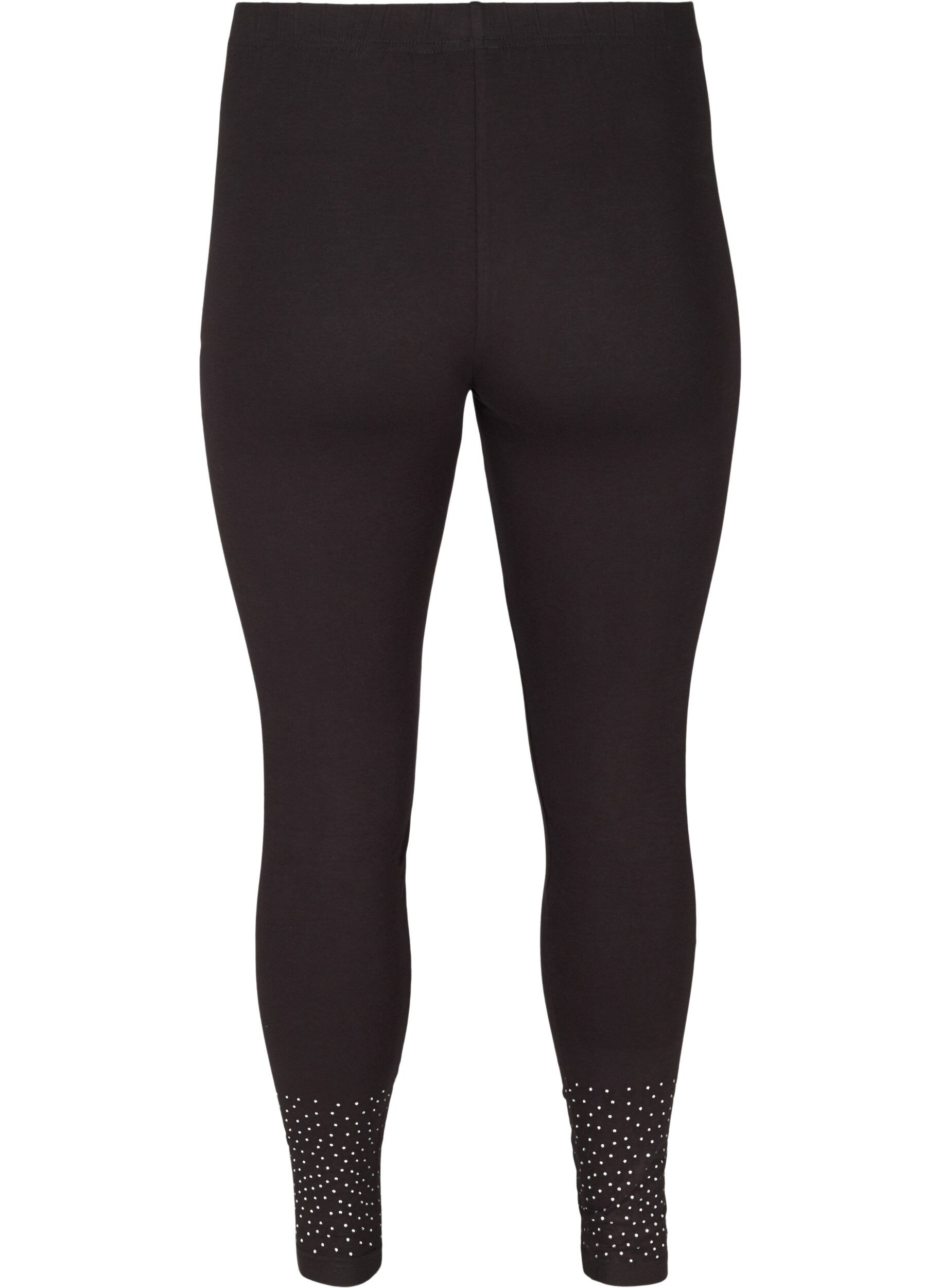 Zizzi Legging en viscose m&eacute;lang&eacute;e avec strass d&eacute;coratives, Black, Packshot image number 1