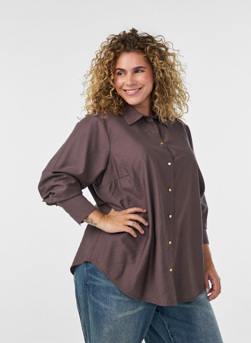 Chemise en viscose avec des boutons dor&eacute;s, Marron, Model image number 0